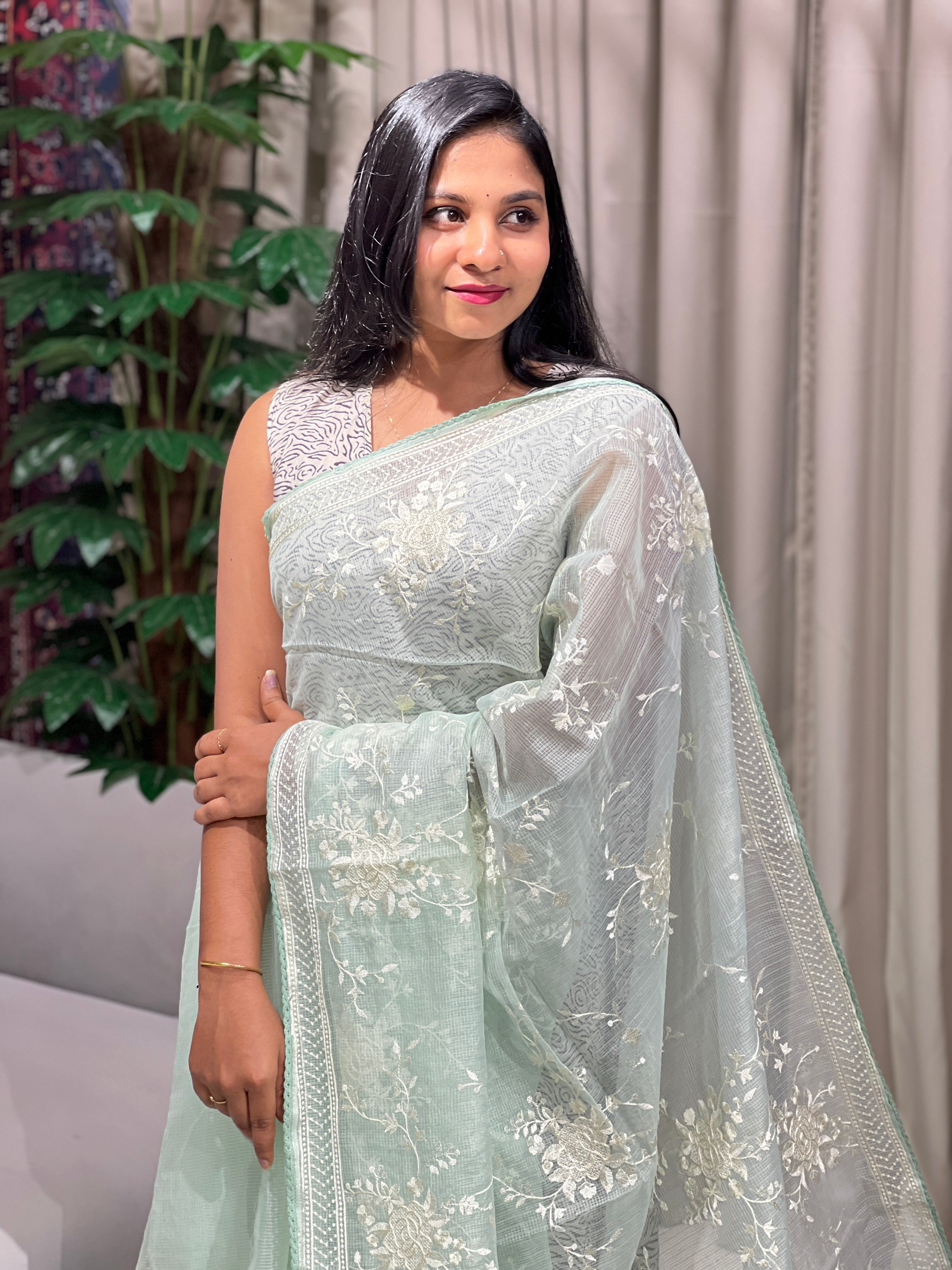 Machine Embroidery Detailed Silky Kota Saree | BLD1558