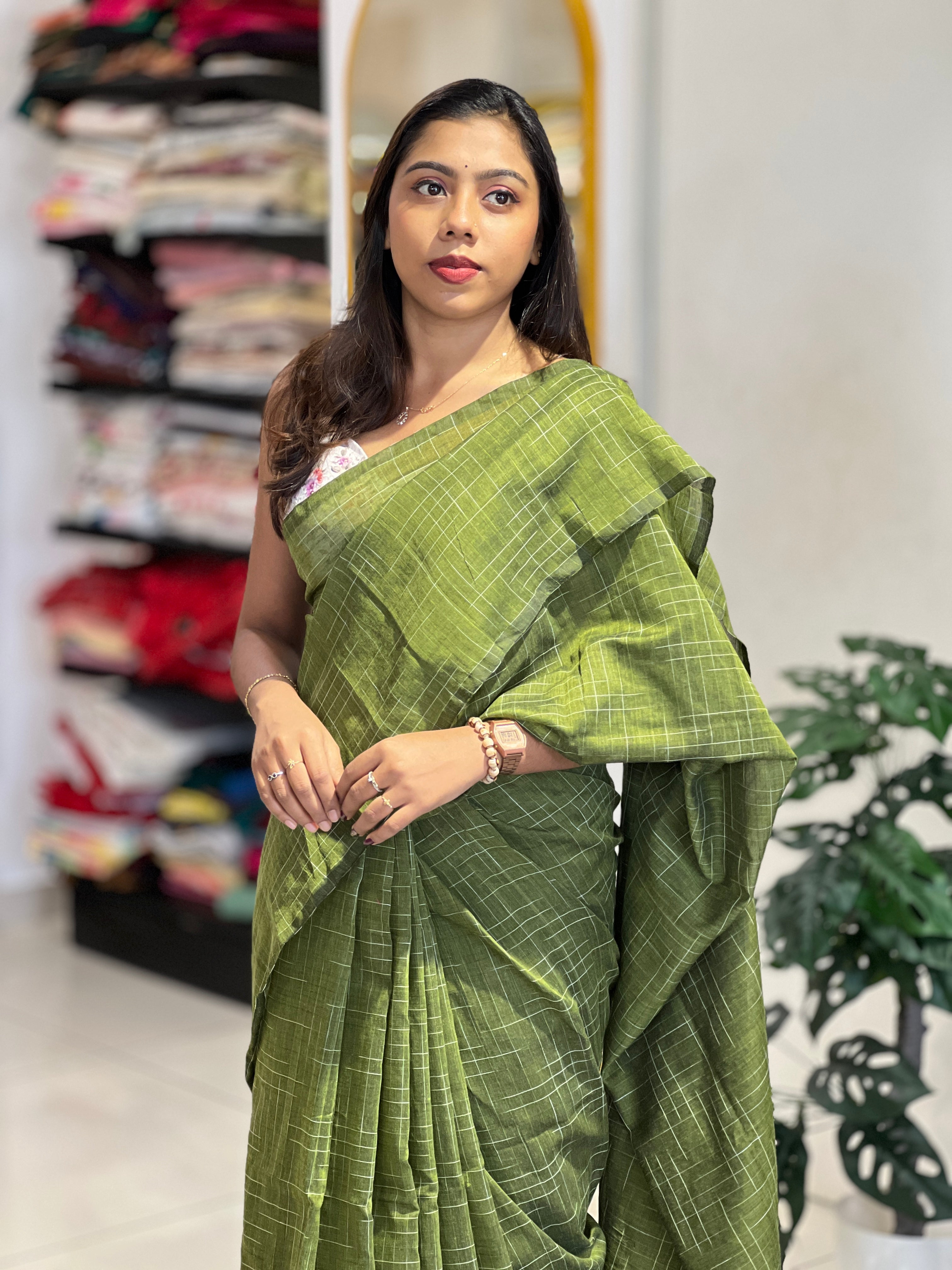 Thread Weaved Linen Cotton Saree | PF1164