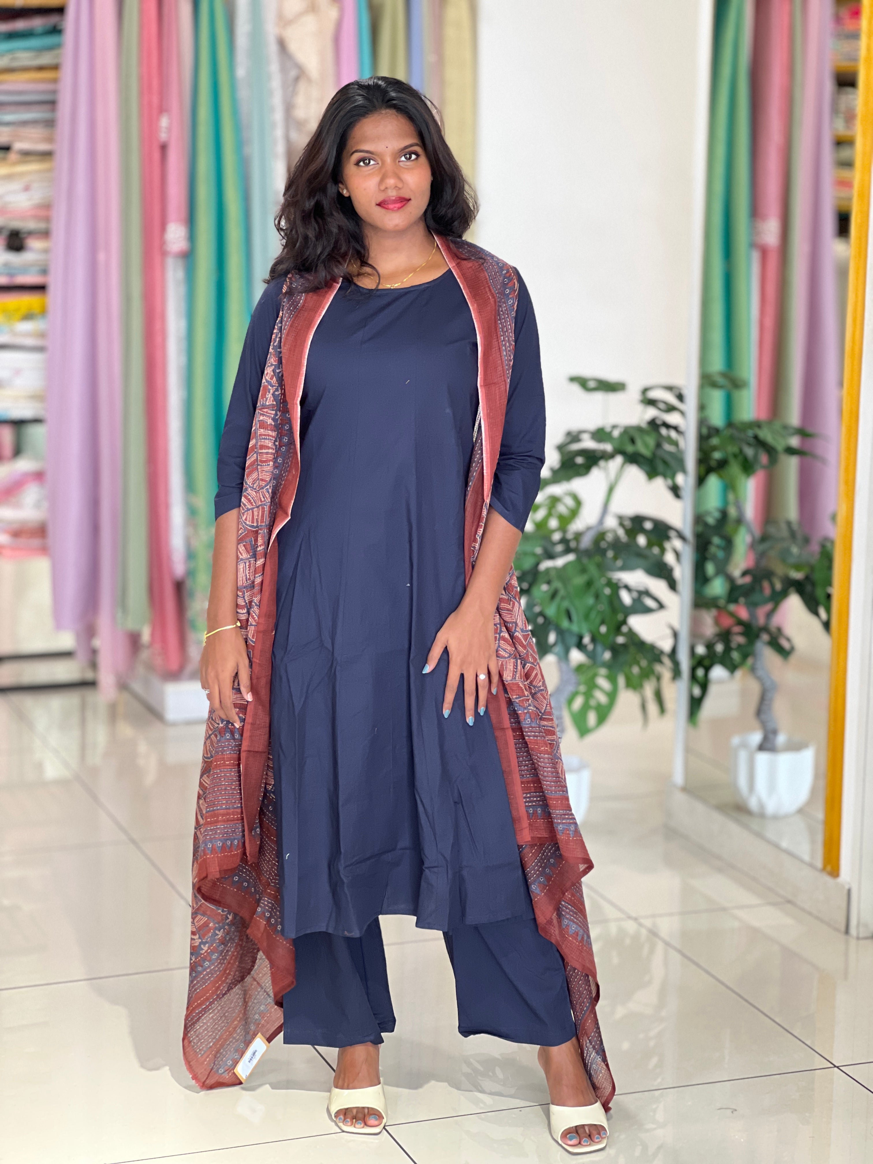 Panel Cut Aline Cotton Kurta Set |OMF155