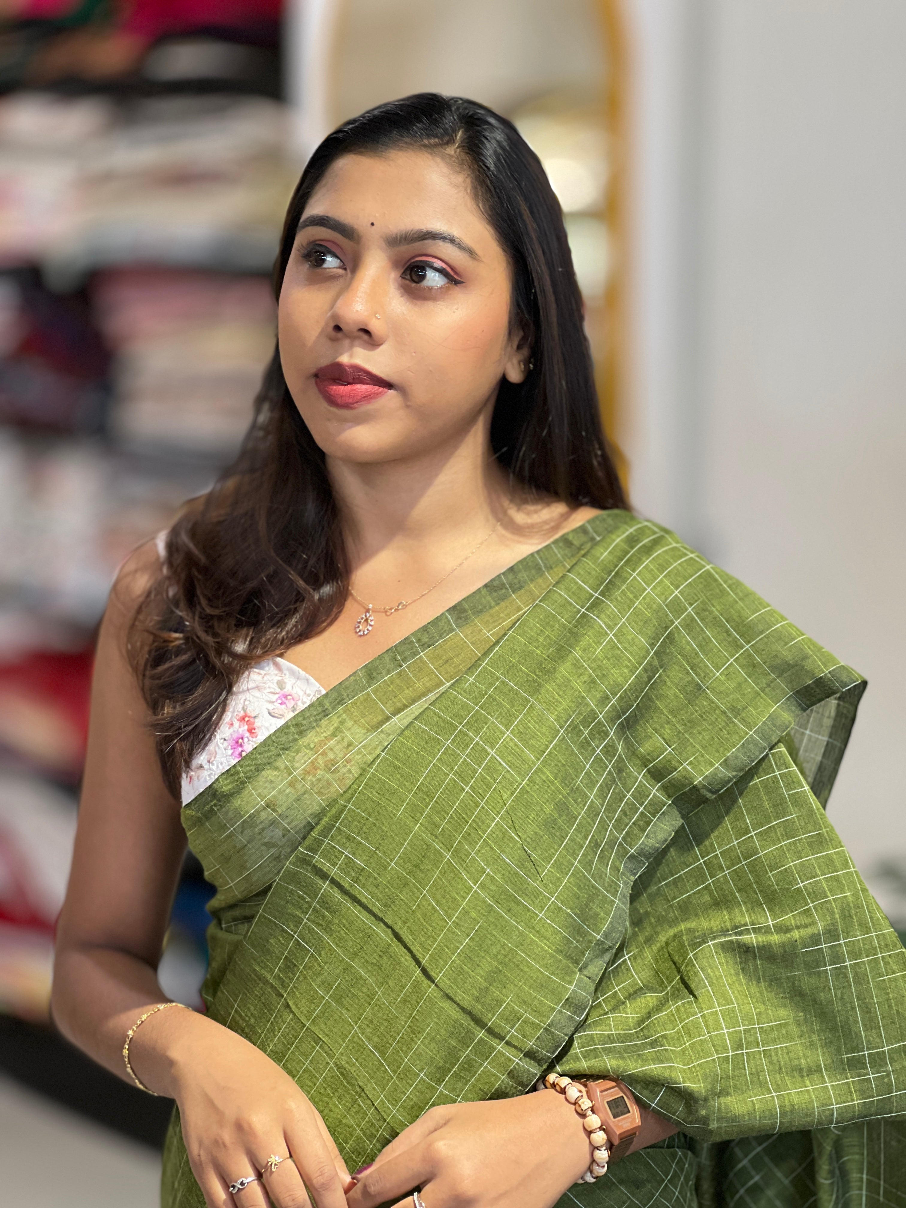 Thread Weaved Linen Cotton Saree | PF1164