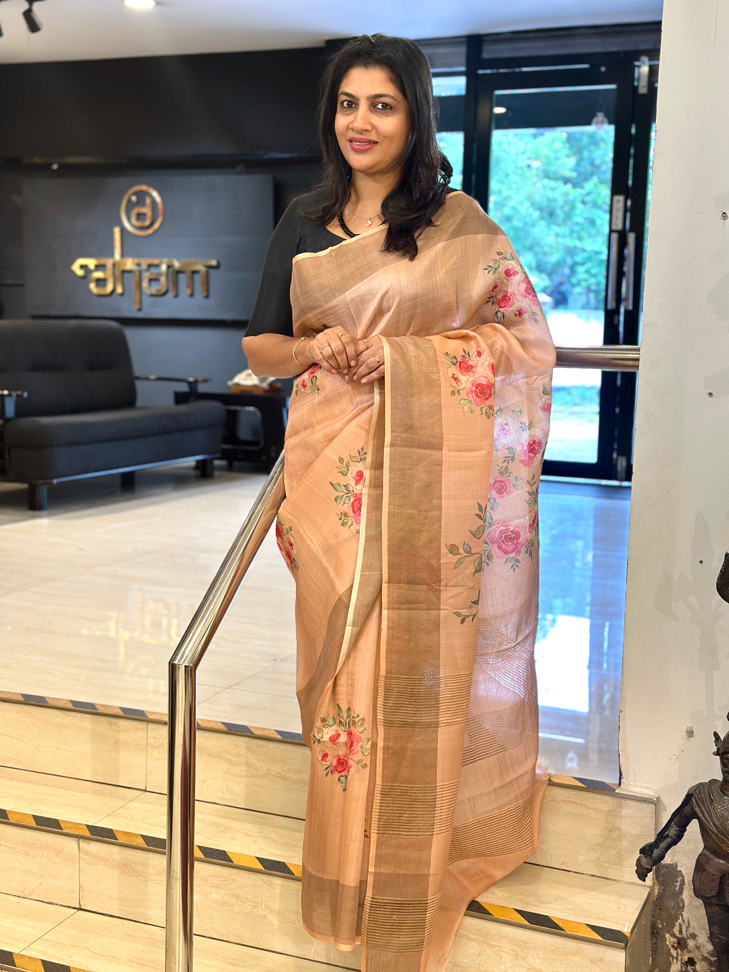 Floral Digital Printed Pure Tussar Saree | AYD177