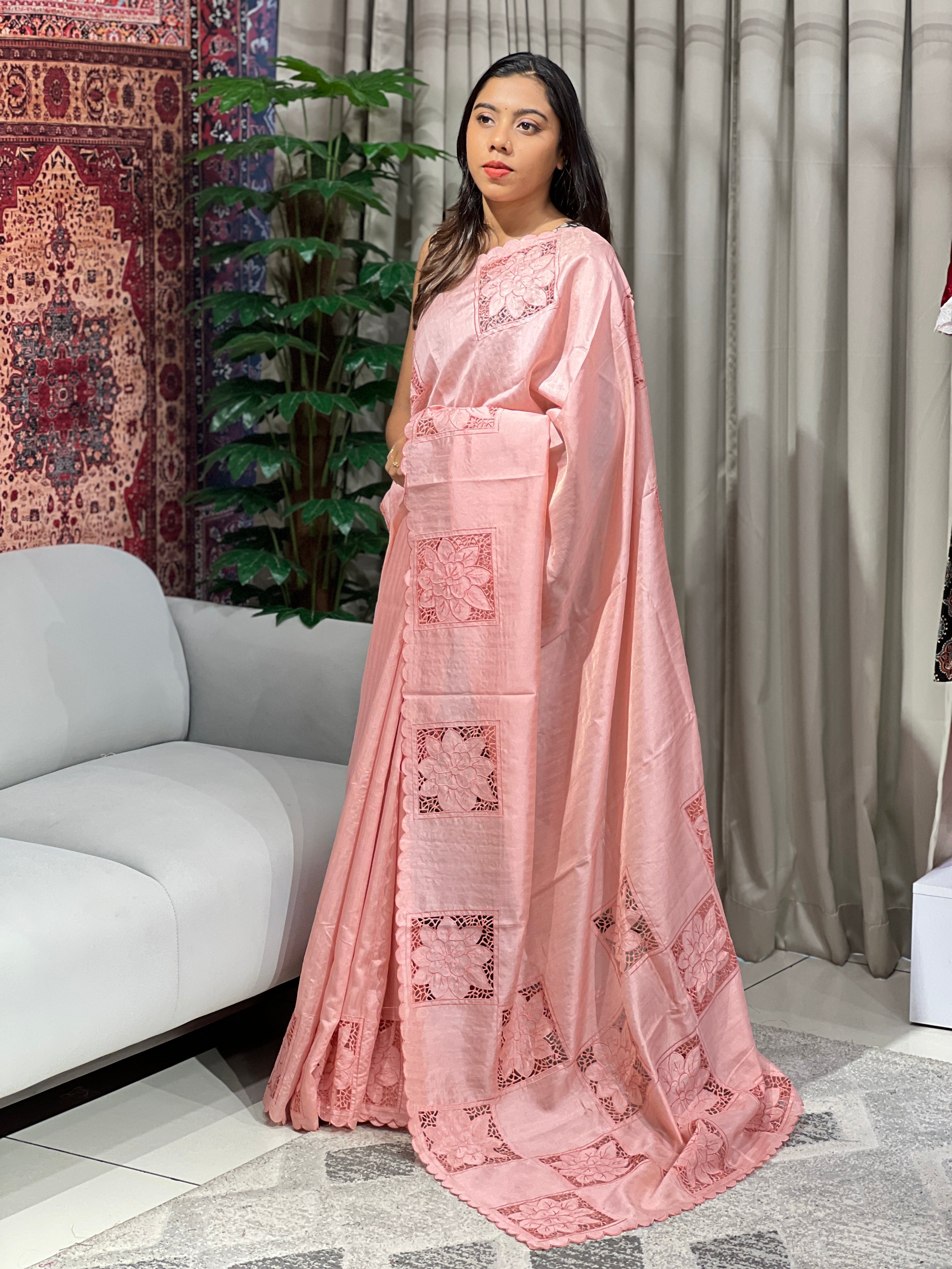 Cutwork Detailed Semi Tussar Saree | BLD1548