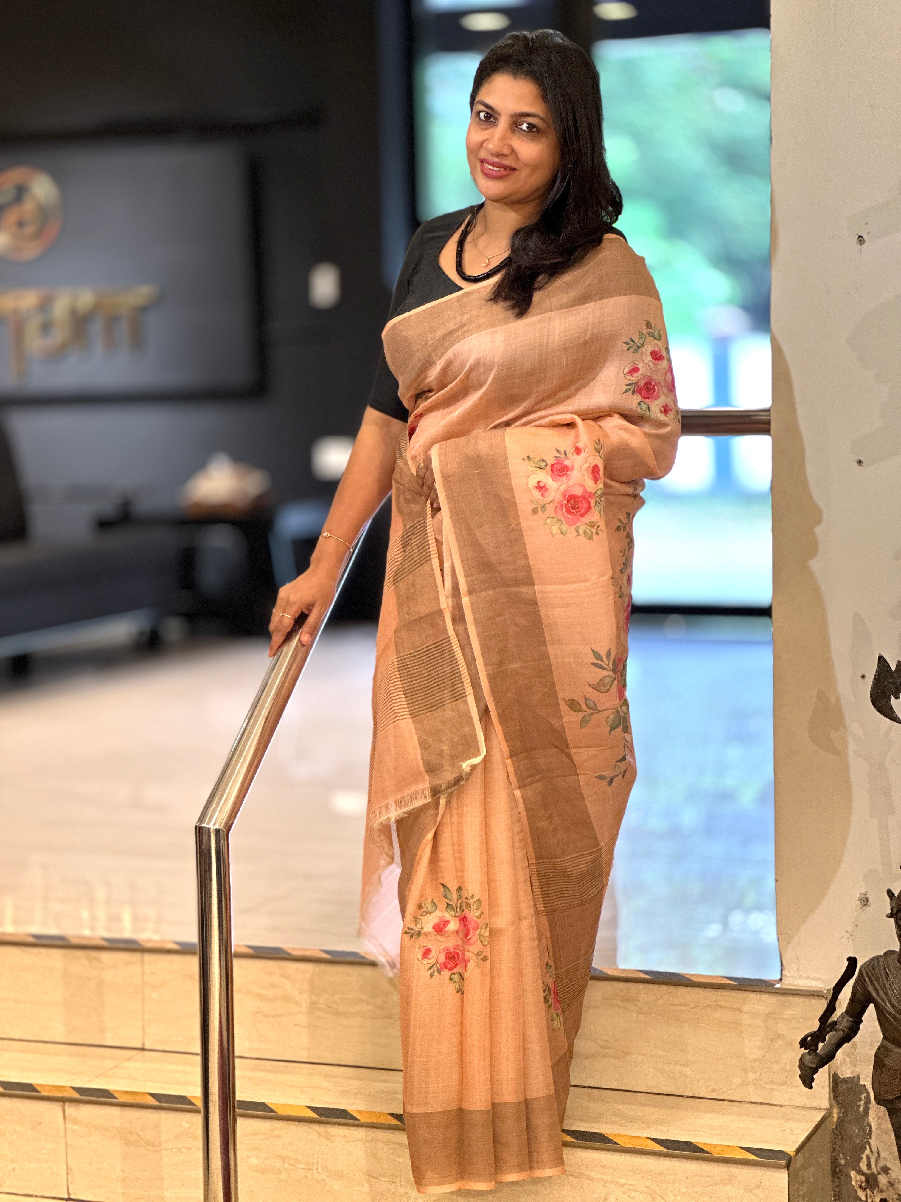 Floral Digital Printed Pure Tussar Saree | AYD177