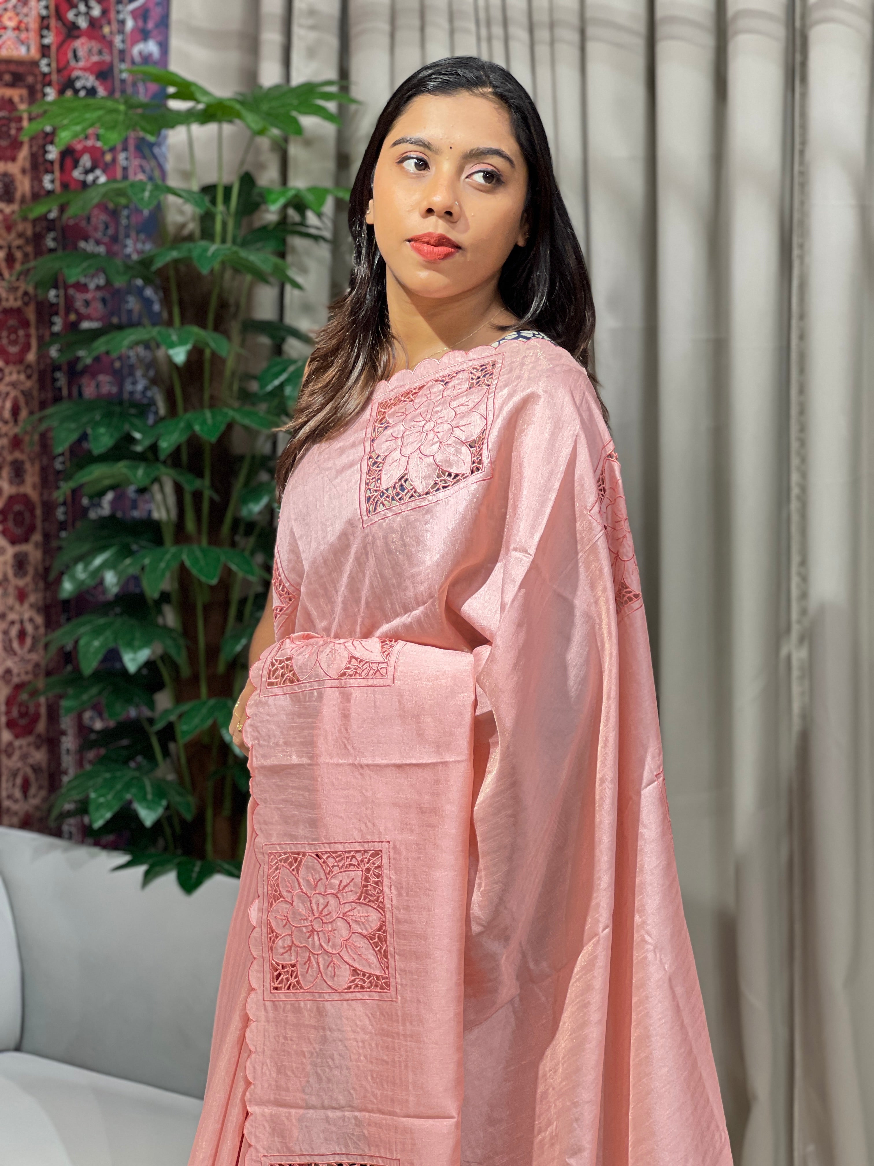 Cutwork Detailed Semi Tussar Saree | BLD1548