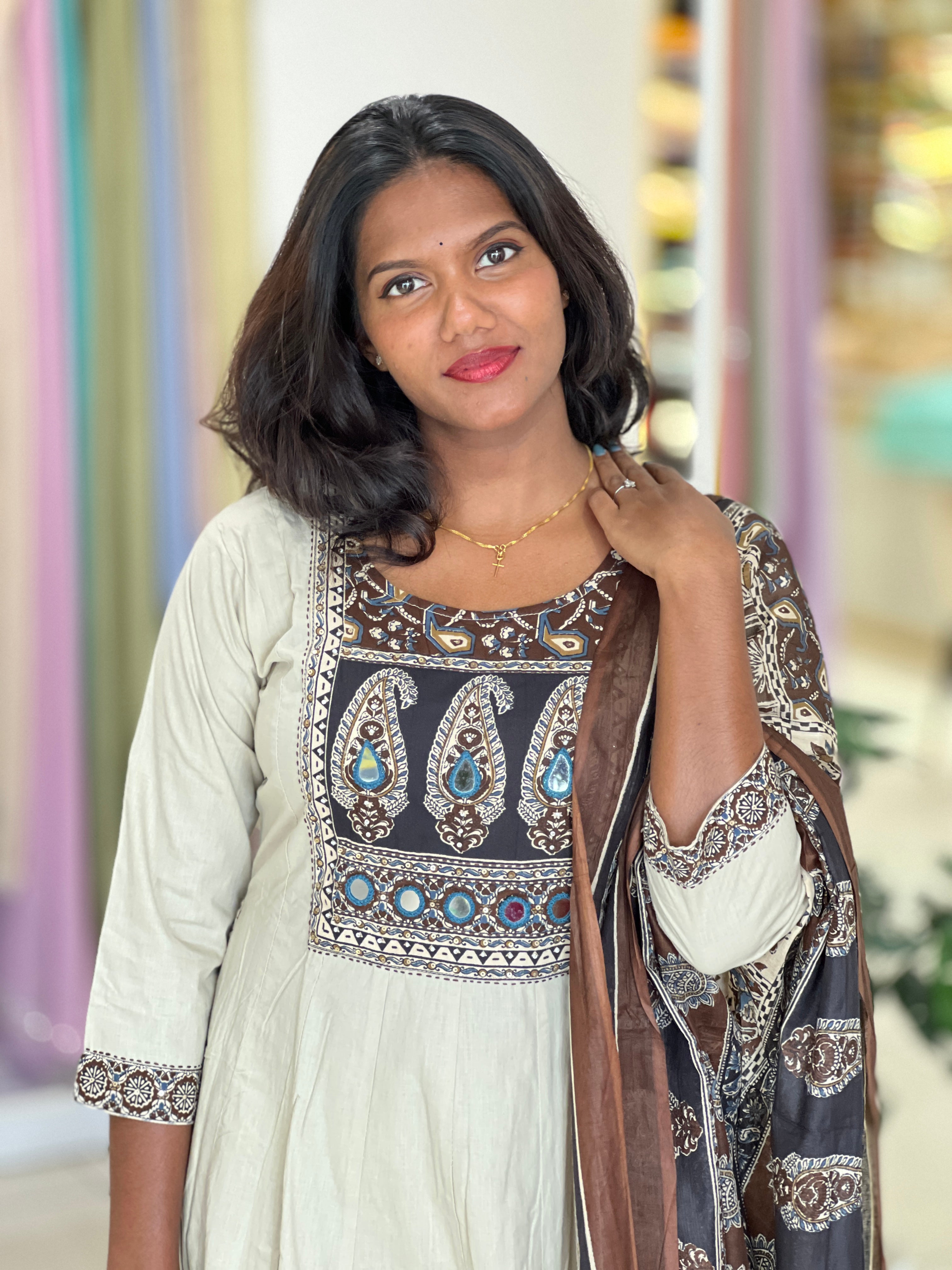 Embroidery and MirrorWork Detailed Cotton Kurta Set | OMF141