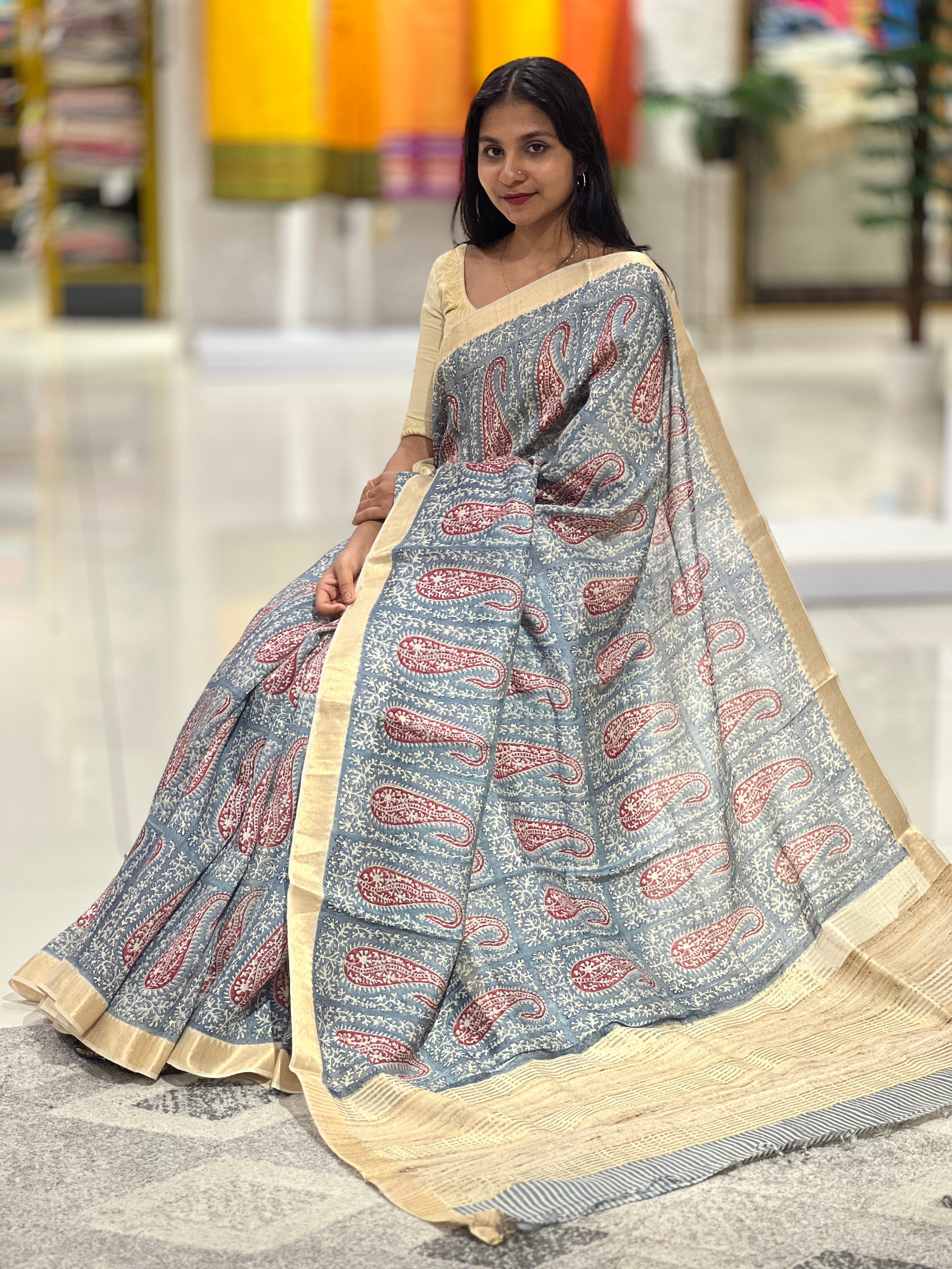 Hand Block Printed Pure Chanderi Saree | JRT133