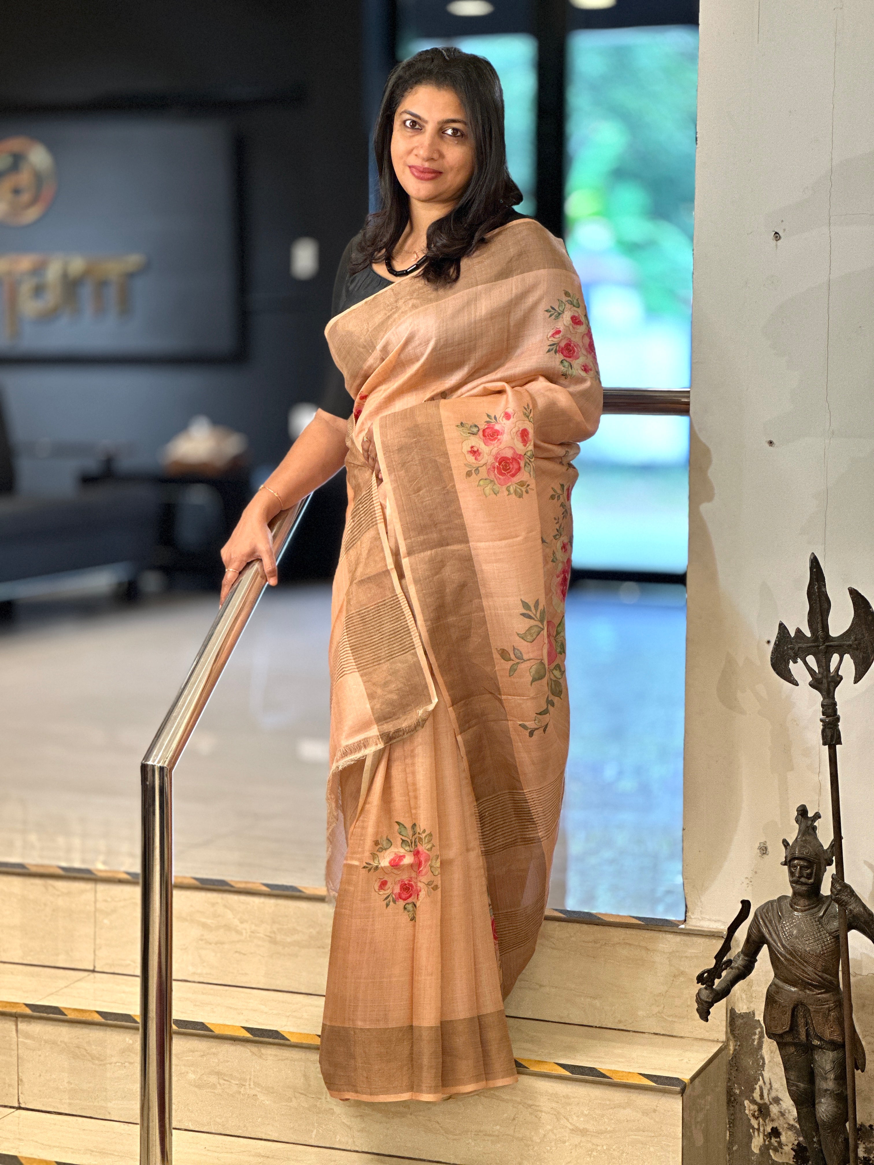 Floral Digital Printed Pure Tussar Saree | AYD177