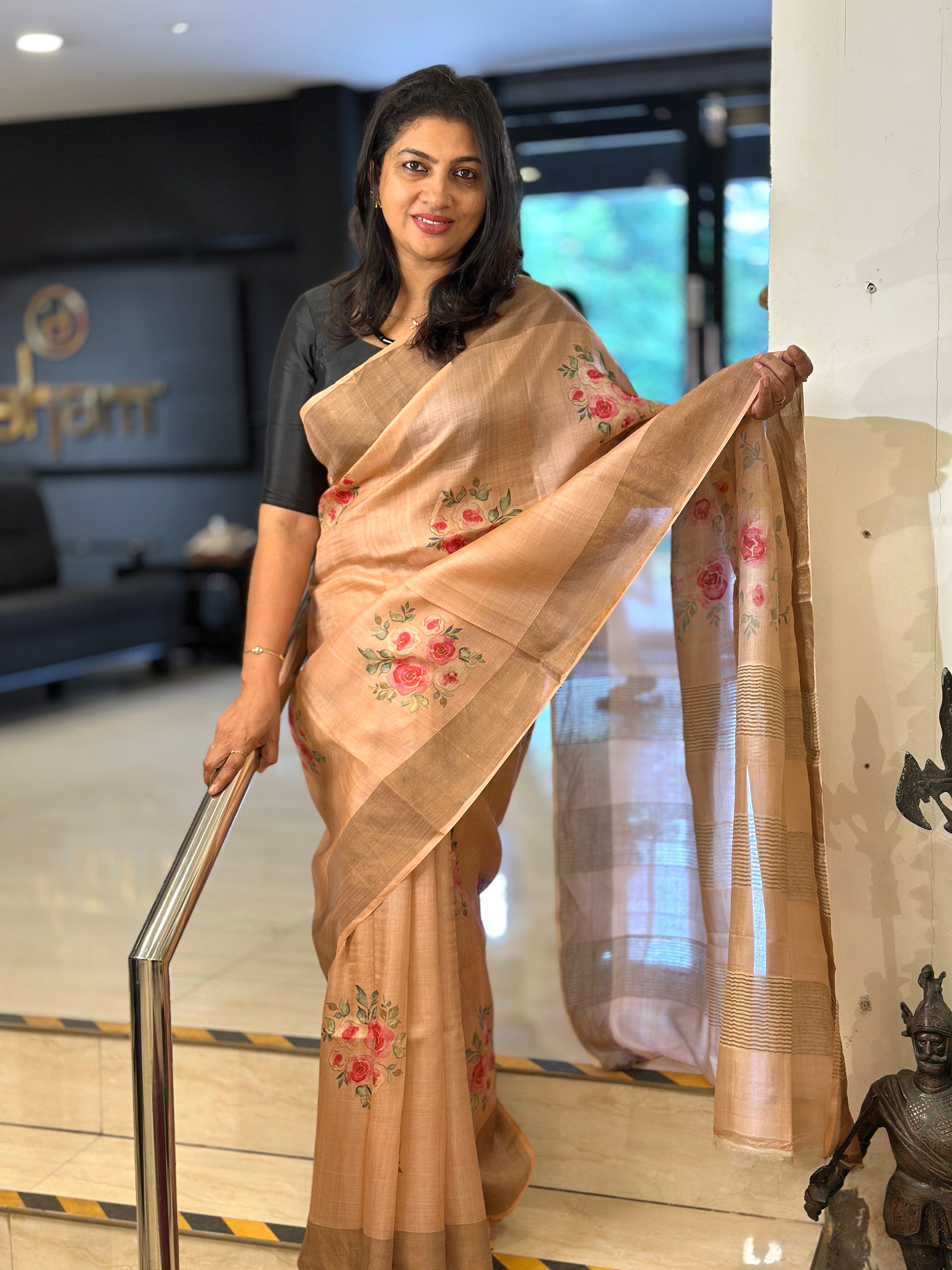 Floral Digital Printed Pure Tussar Saree | AYD177