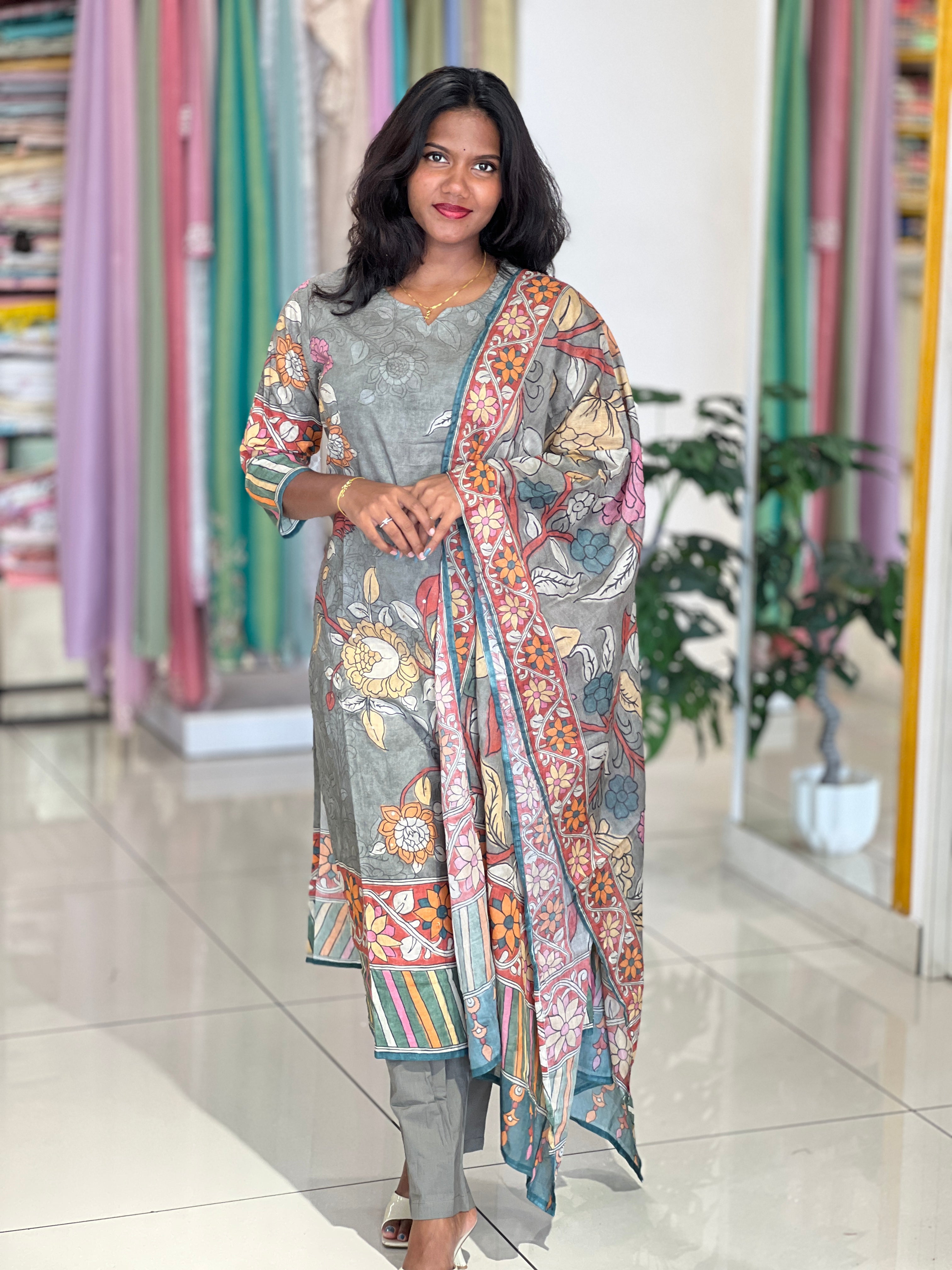 Negative Print Detail Cotton Kurta Set | UNM149