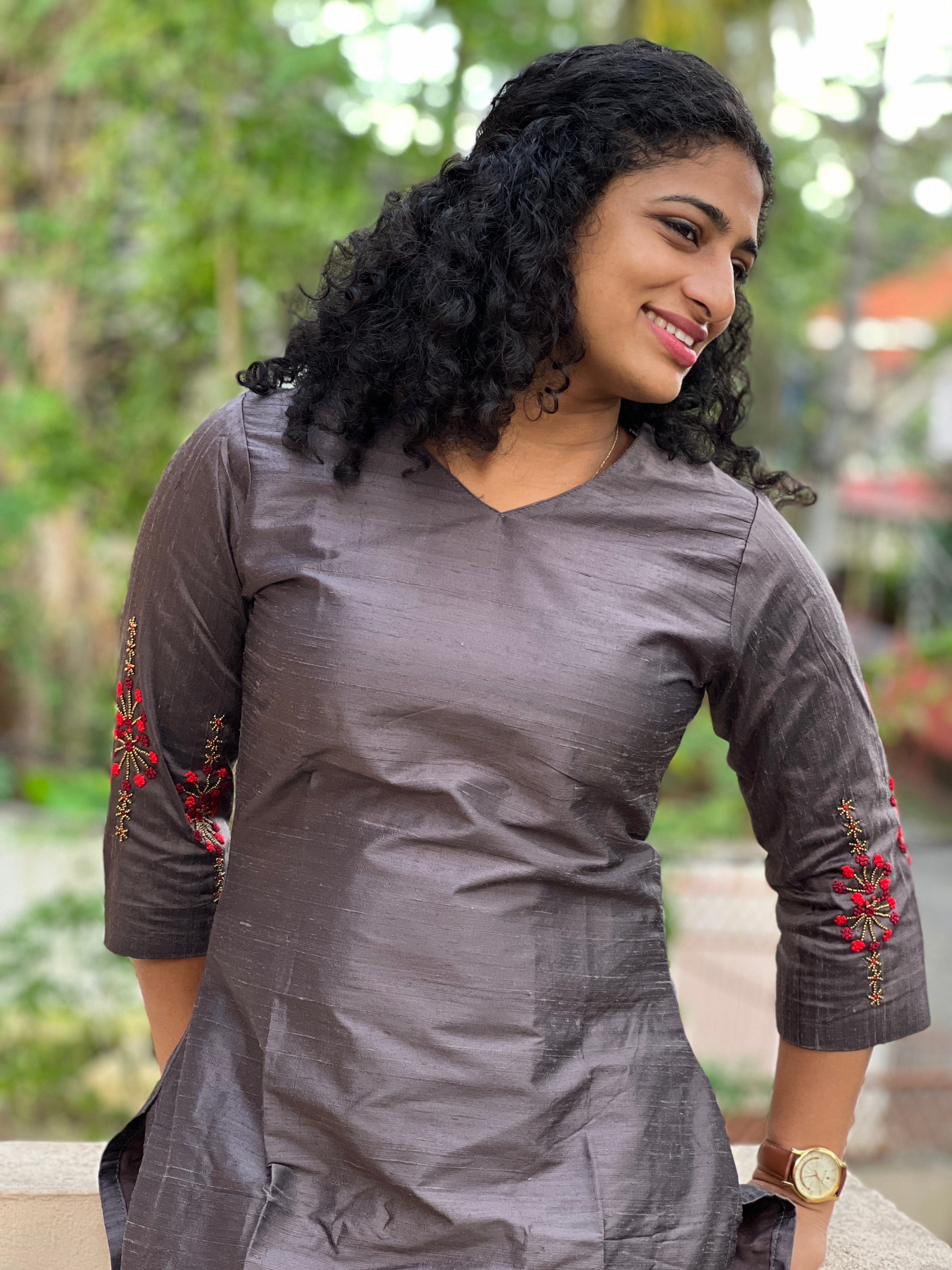 Hand Work Floral Embroidery Design Raw Silk Kurta | DN518