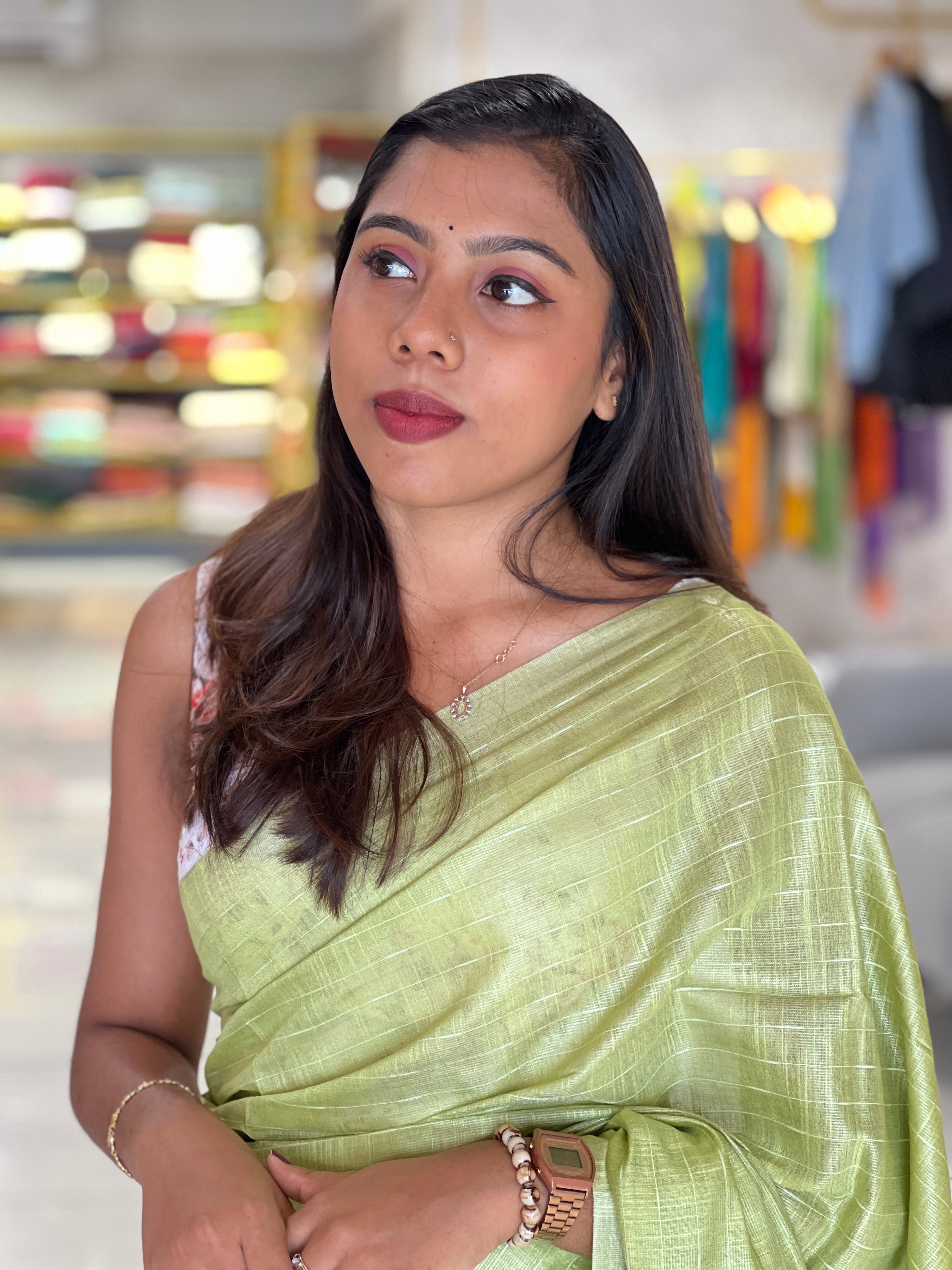 Thread Weaved Linen Finish Saree | PF1162