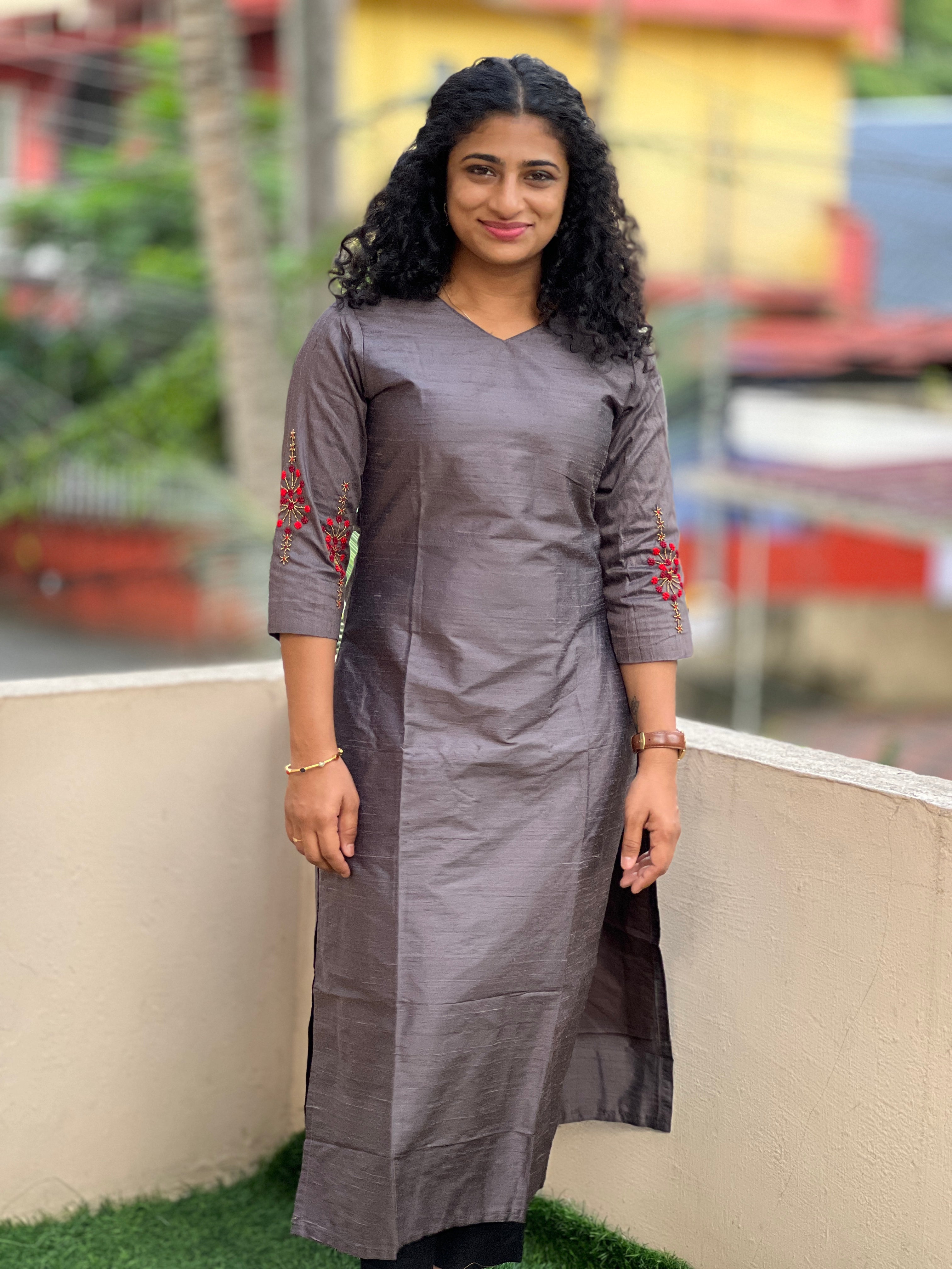 Hand Work Floral Embroidery Design Raw Silk Kurta | DN518