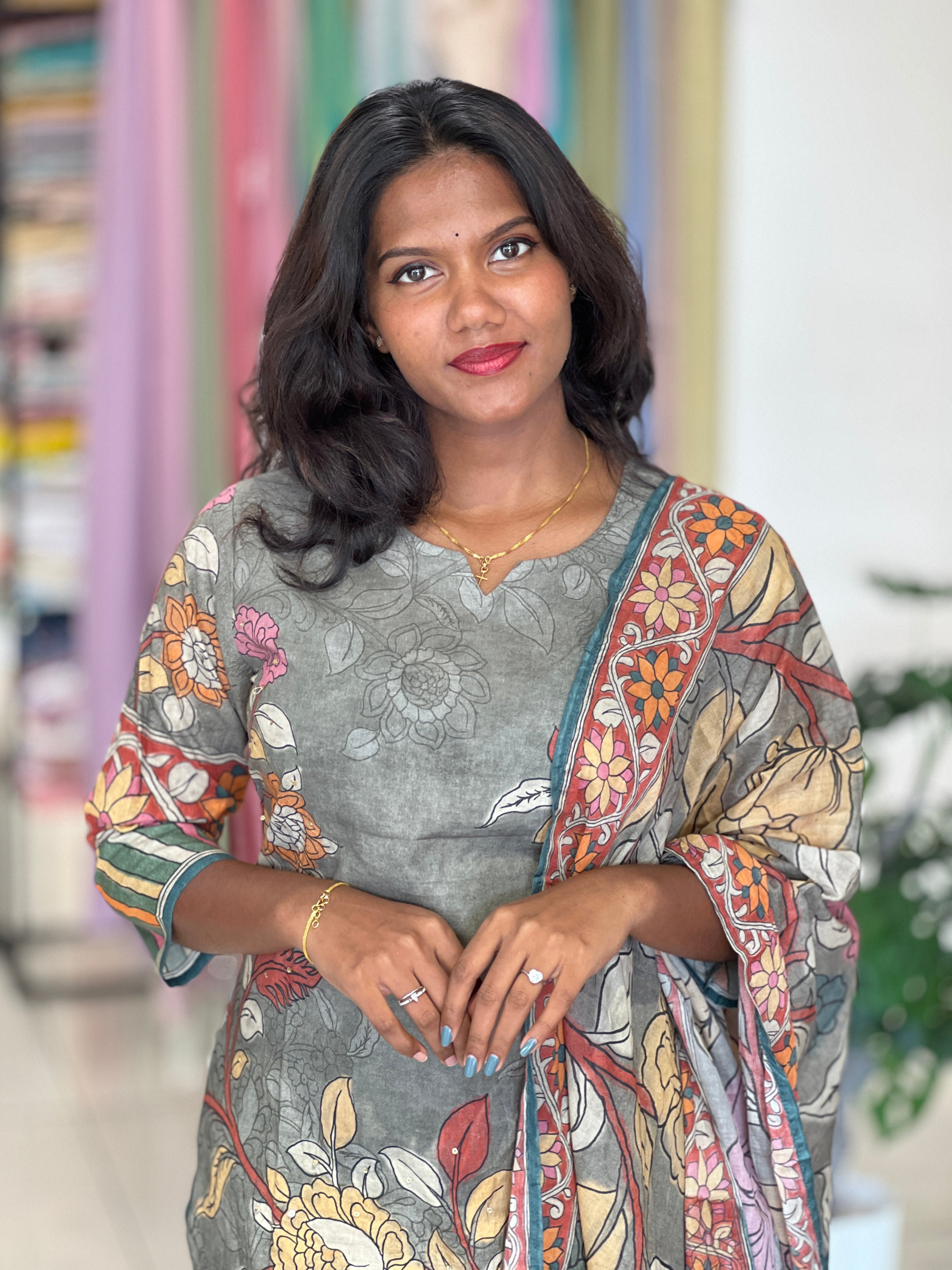 Negative Print Detail Cotton Kurta Set | UNM149