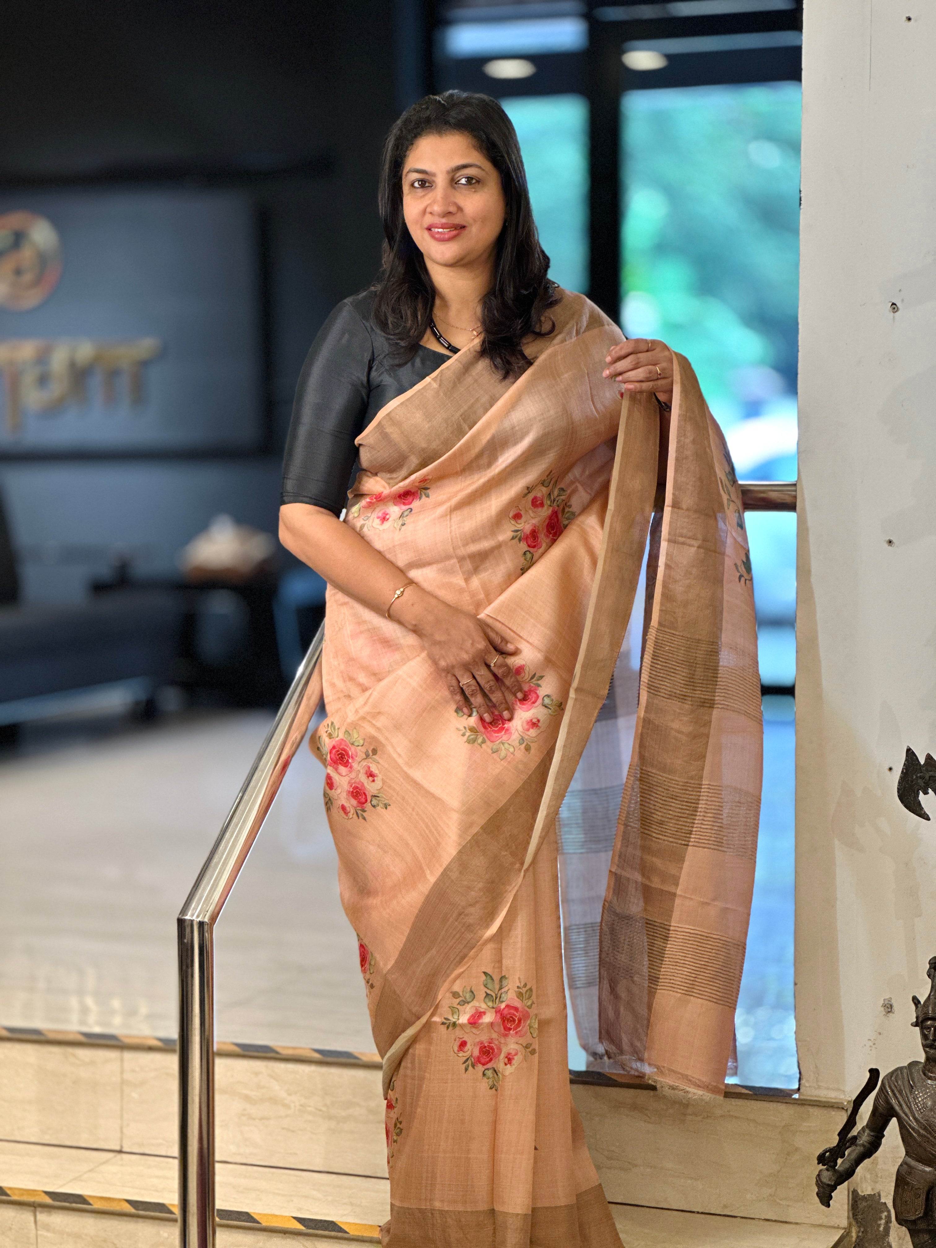 Floral Digital Printed Pure Tussar Saree | AYD177