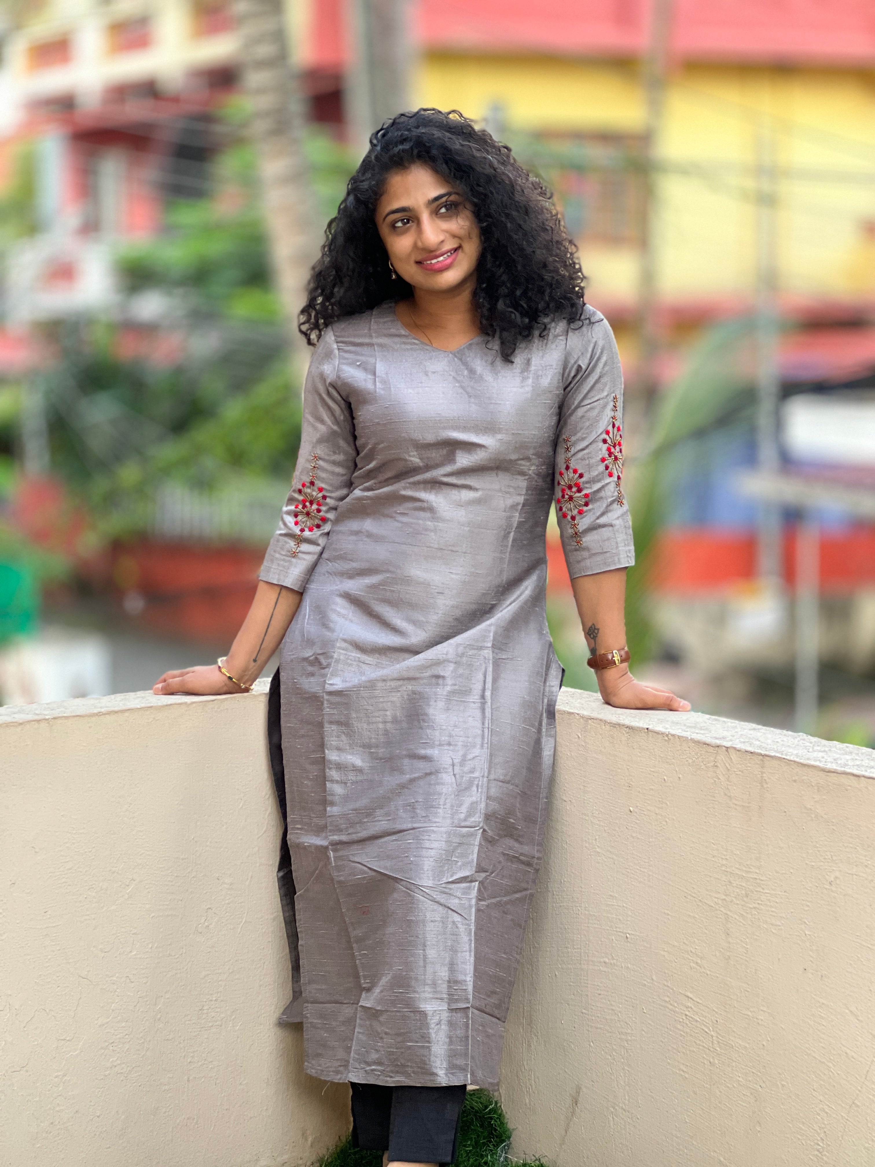Hand Work Floral Embroidery Design Raw Silk Kurta | DN517