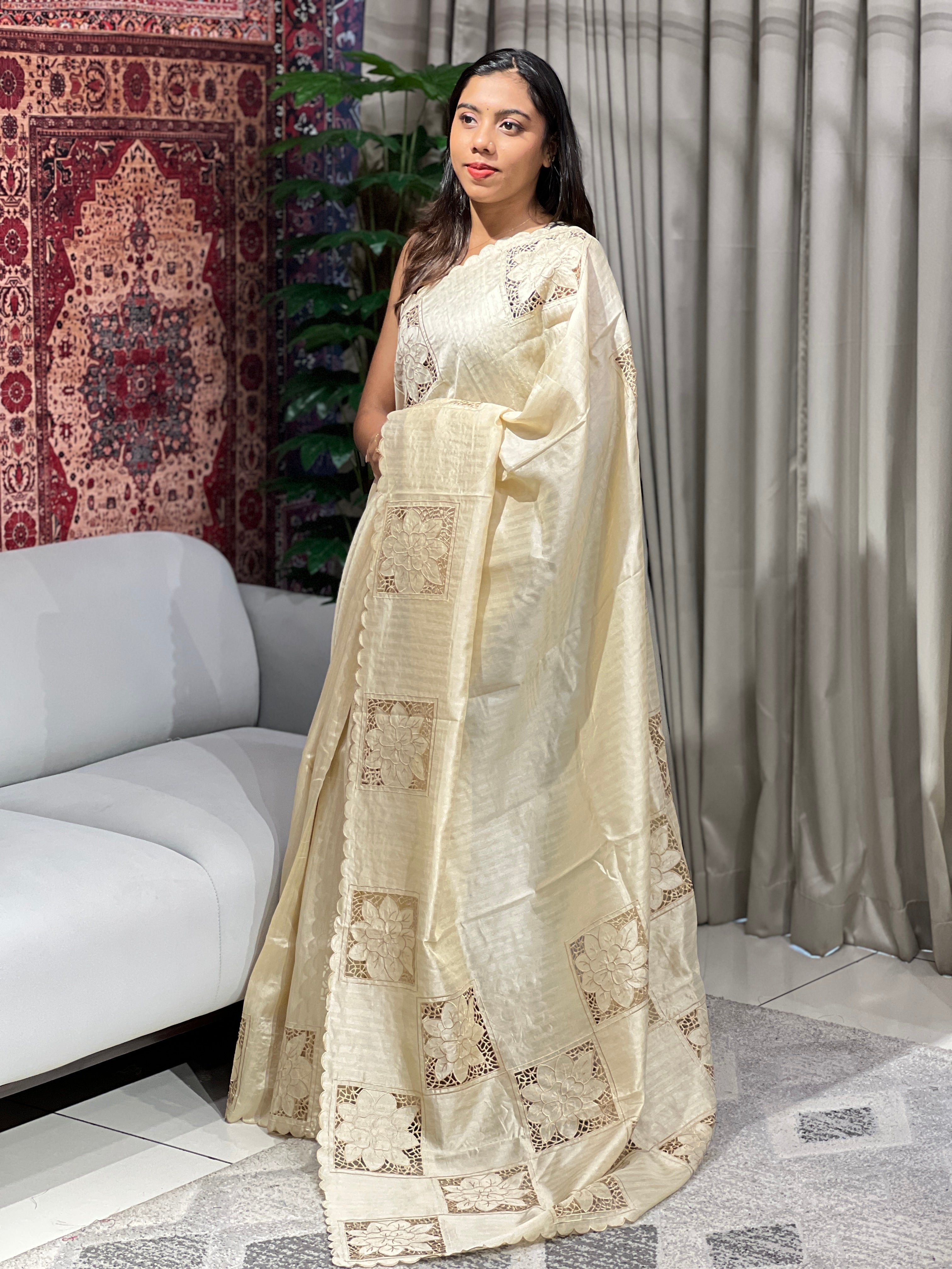 Cutwork Detailed Semi Tussar Saree | BLD1549