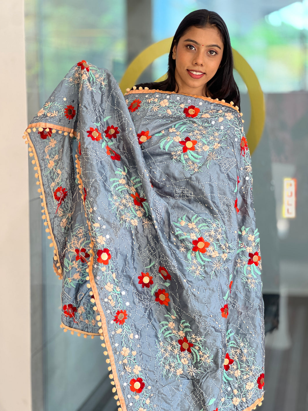 Thread Embroidery Detailed Chanderi Finish Dupatta | VET265