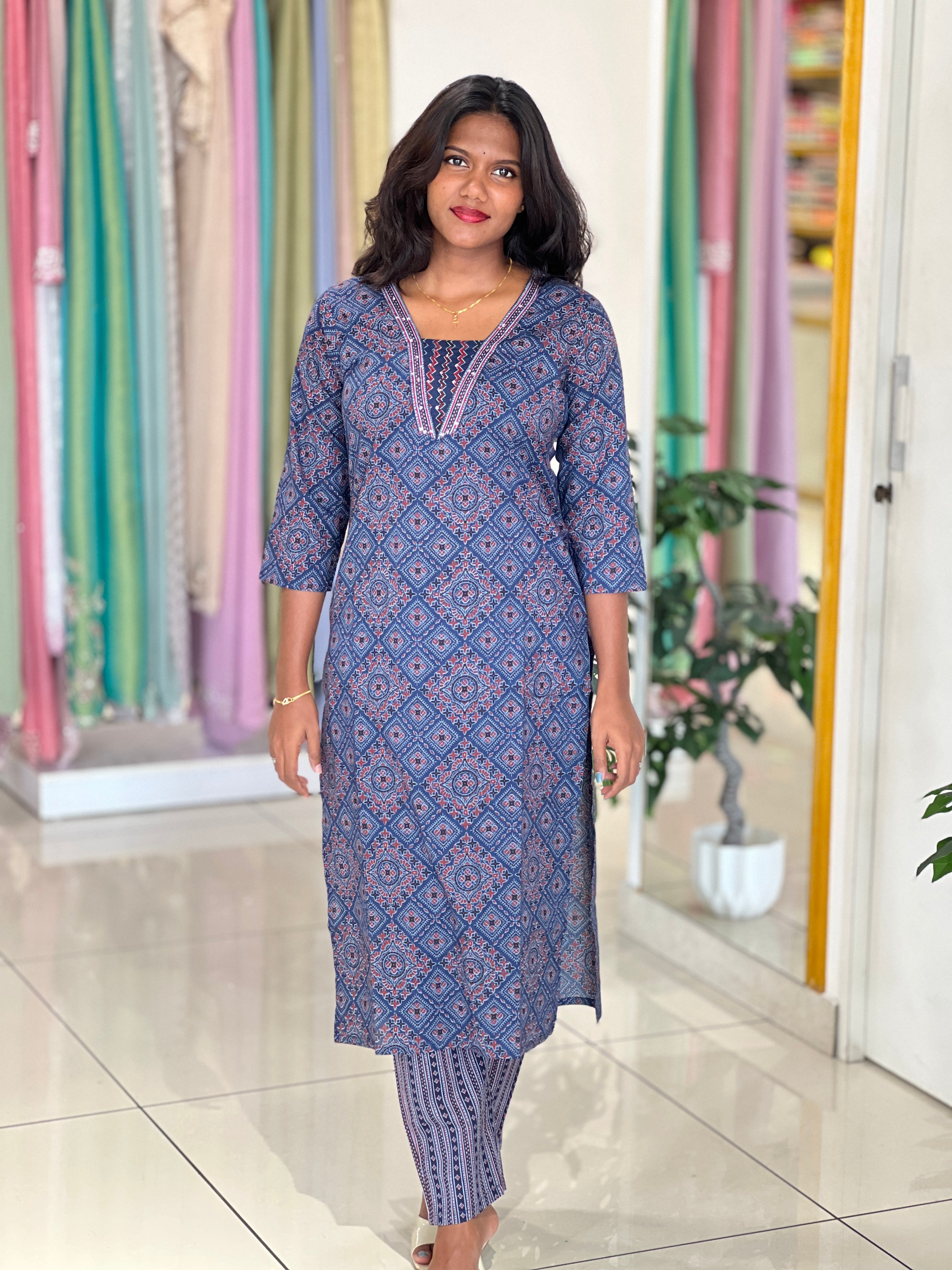 Printed Pattern Cotton Kurta Set | UNM124