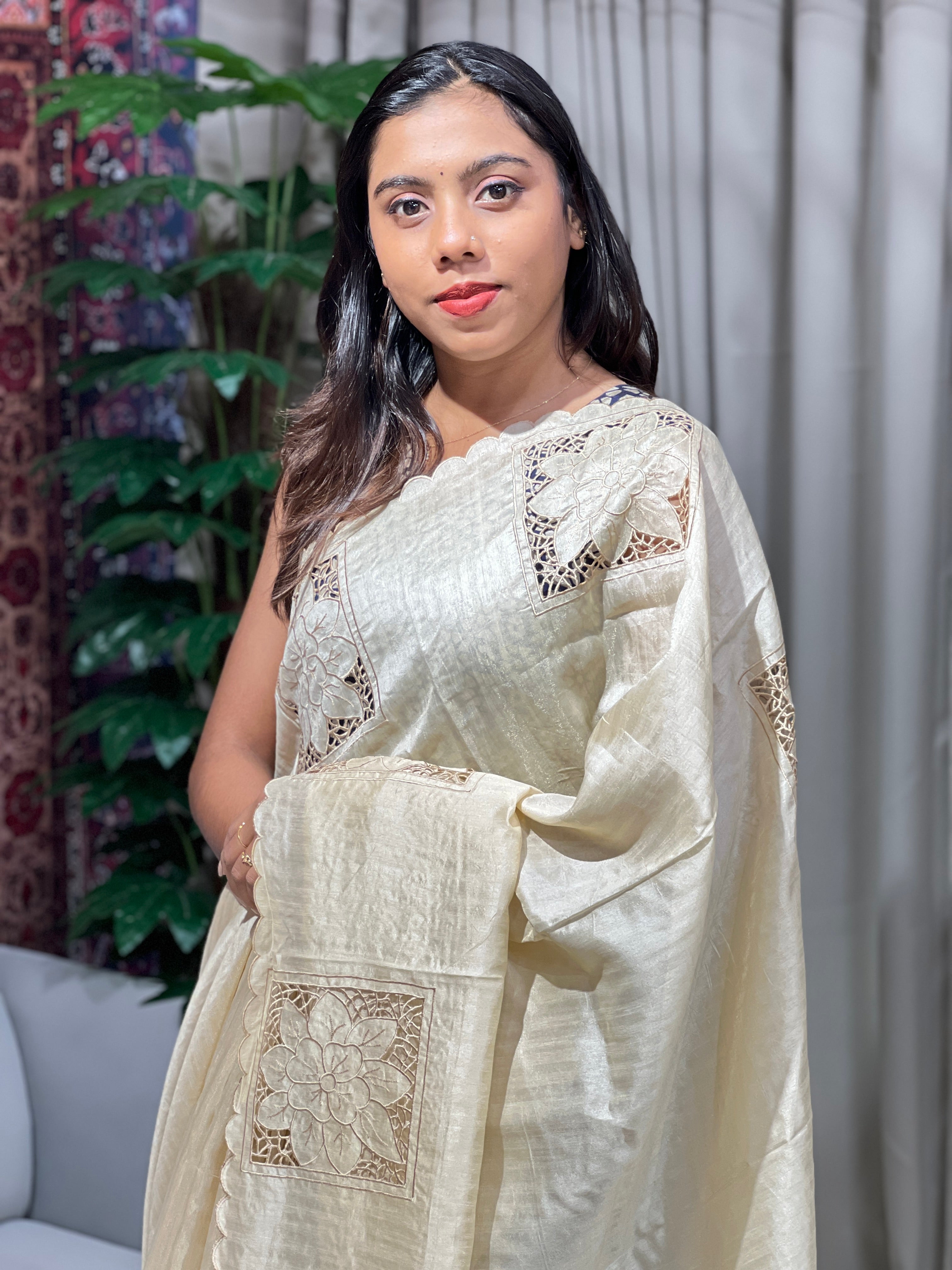 Cutwork Detailed Semi Tussar Saree | BLD1549