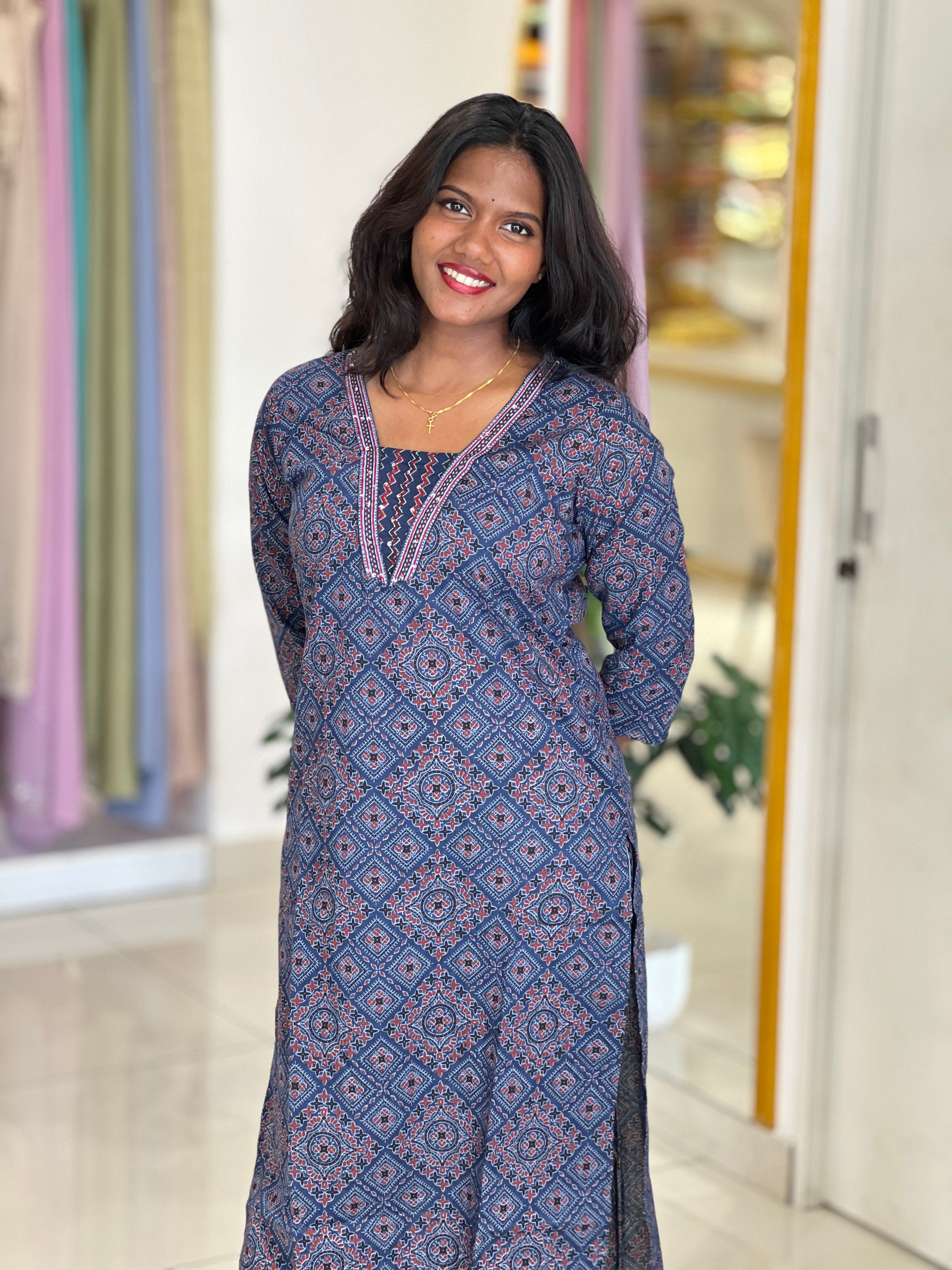 Printed Pattern Cotton Kurta Set | UNM124