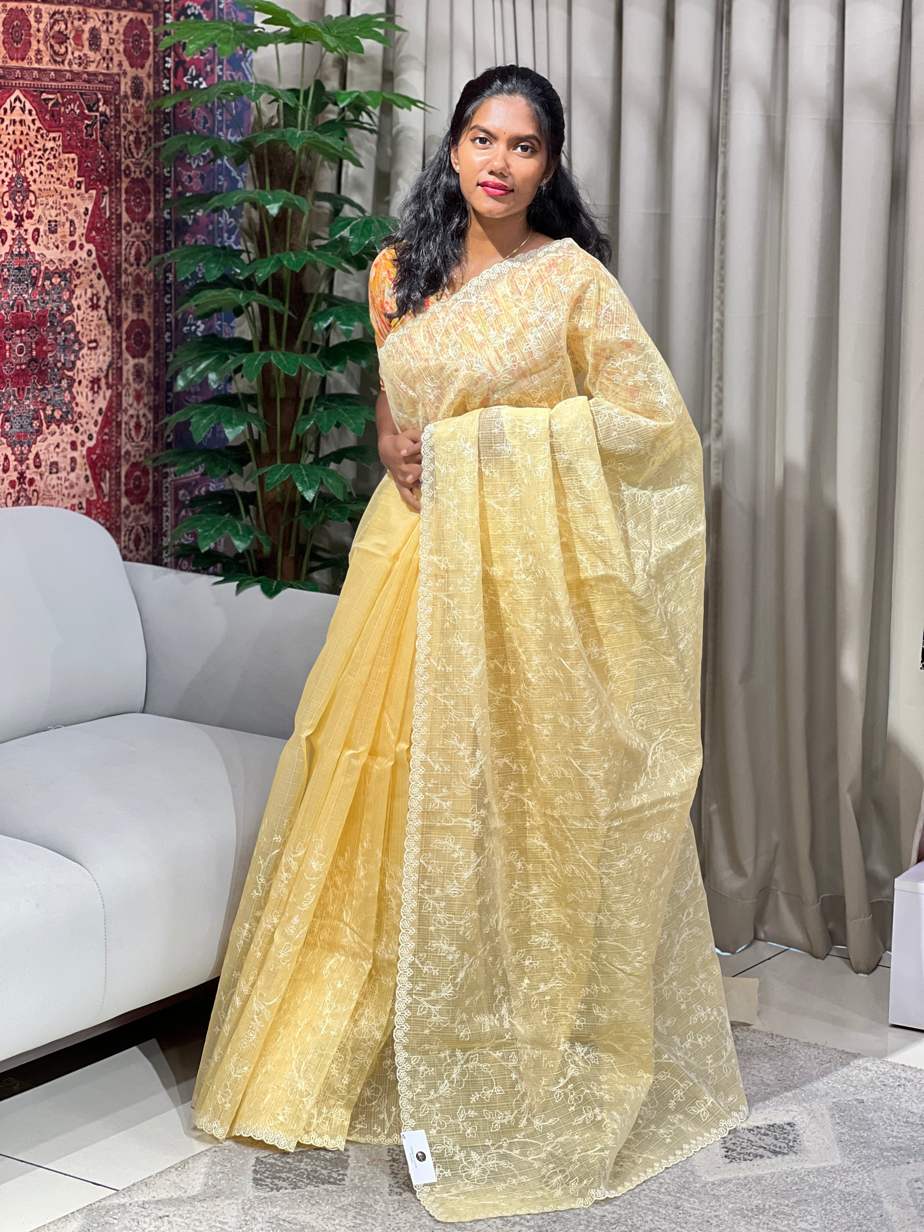 Floral Machine Embroidery Detailed Organza Saree | BLD1561