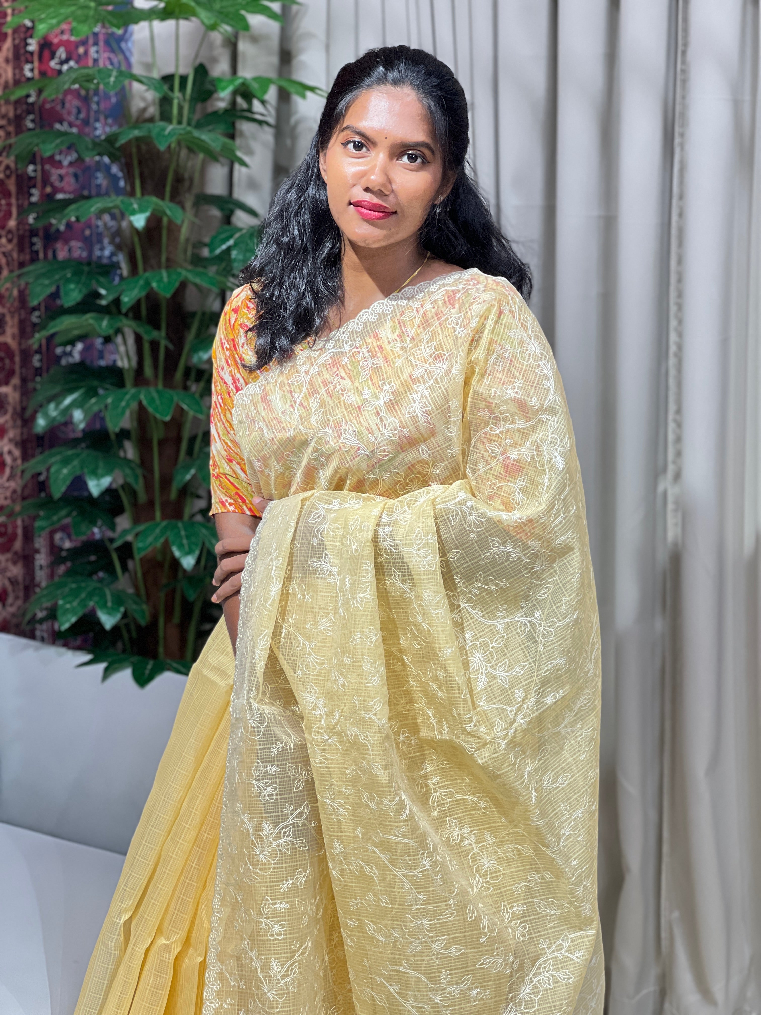 Floral Machine Embroidery Detailed Organza Saree | BLD1561