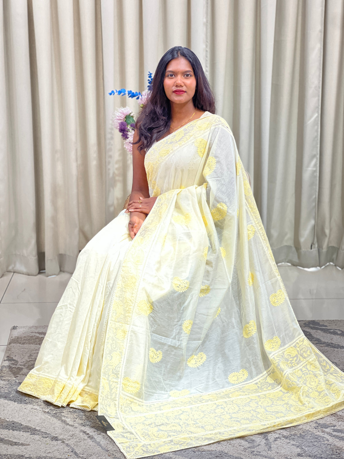 Lucknowi Embroidery Pattern Mul Chanderi  Saree | MM695