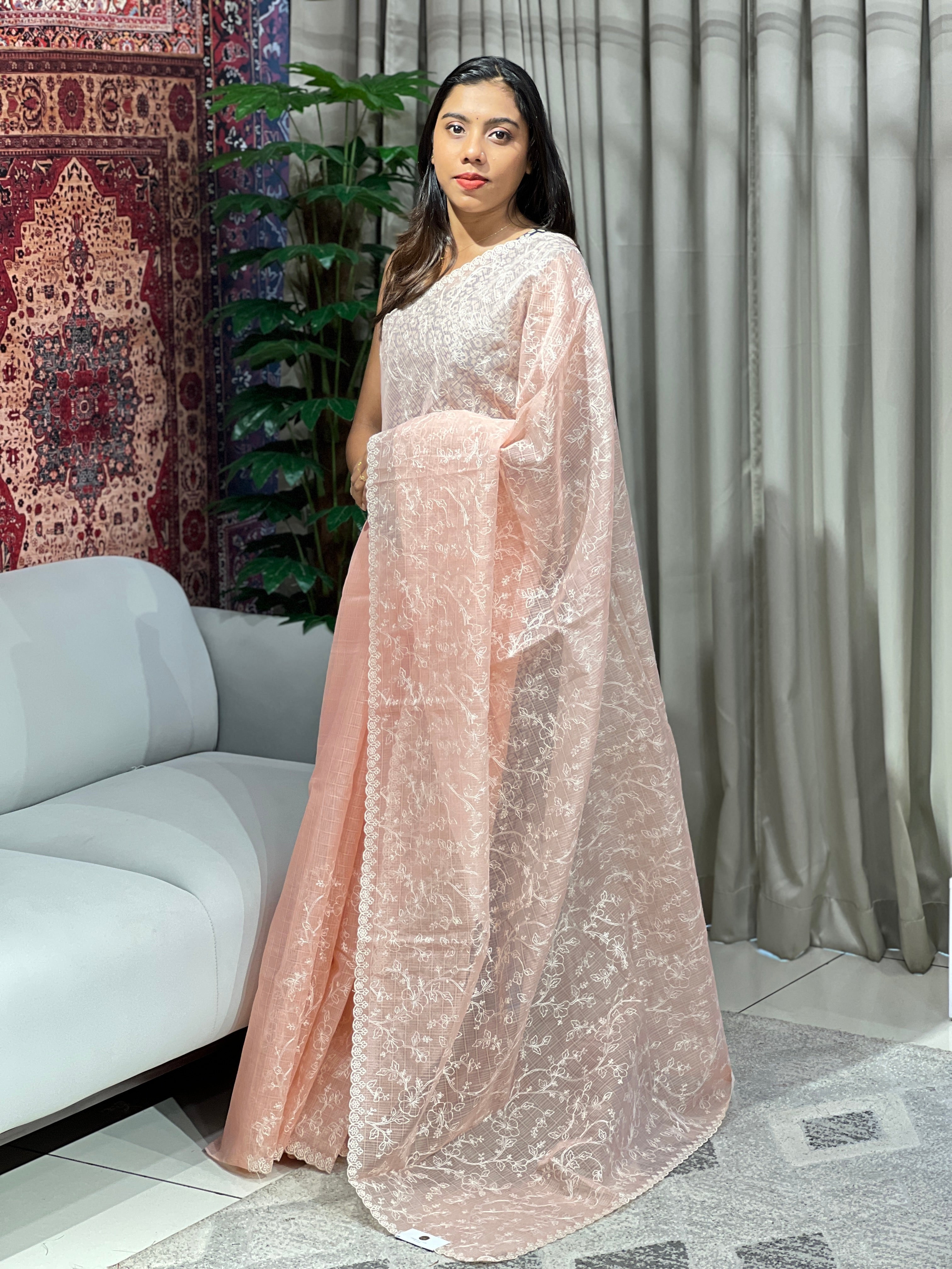 Floral Machine Embroidery Detailed Organza Saree | BLD1564