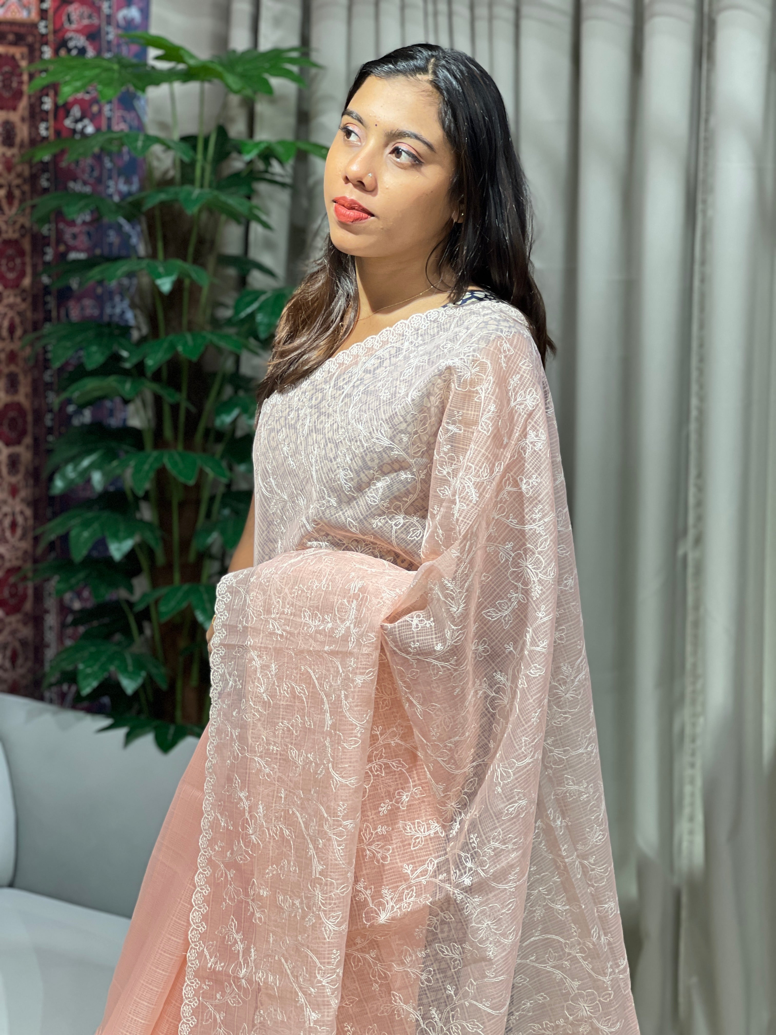 Floral Machine Embroidery Detailed Organza Saree | BLD1564