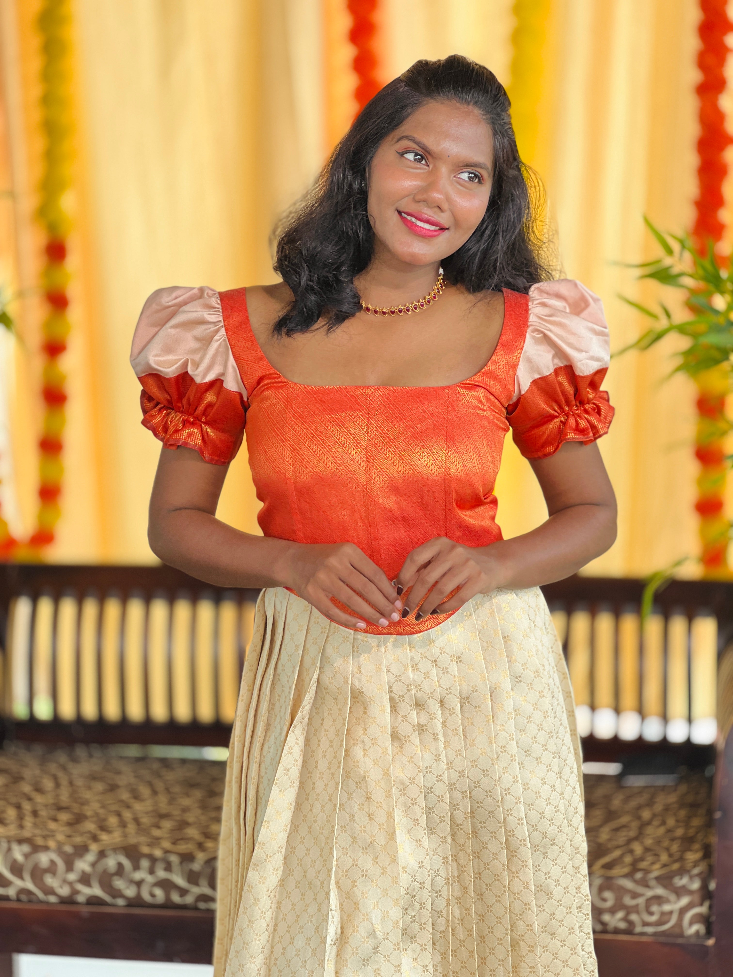 Brocade Weaved Semi Silk Unstitched Dhavani  Blouse & Skirt | ONK105