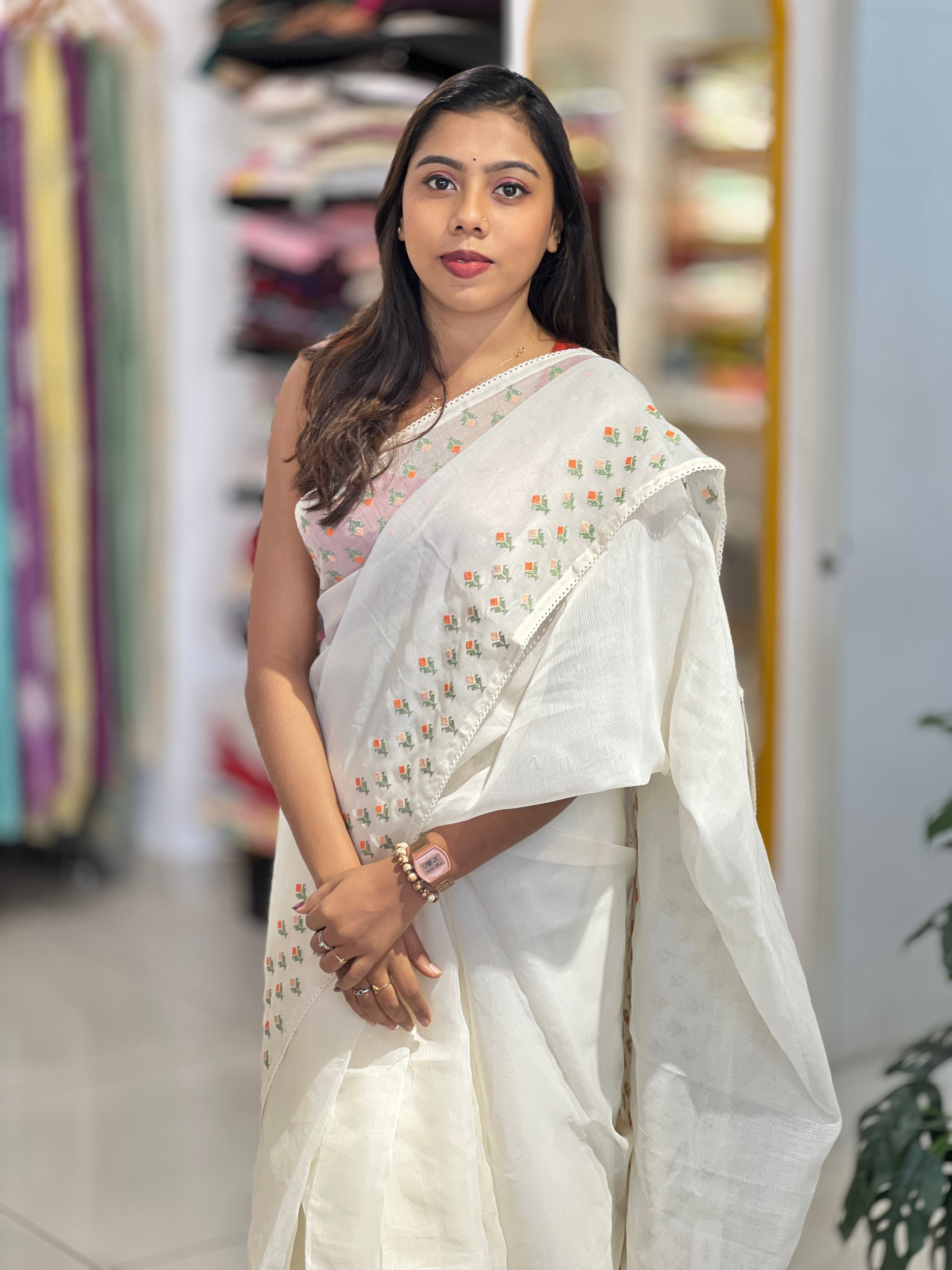 Floral Cross Stitch Embroidery Detailed Kota Saree | PF1178