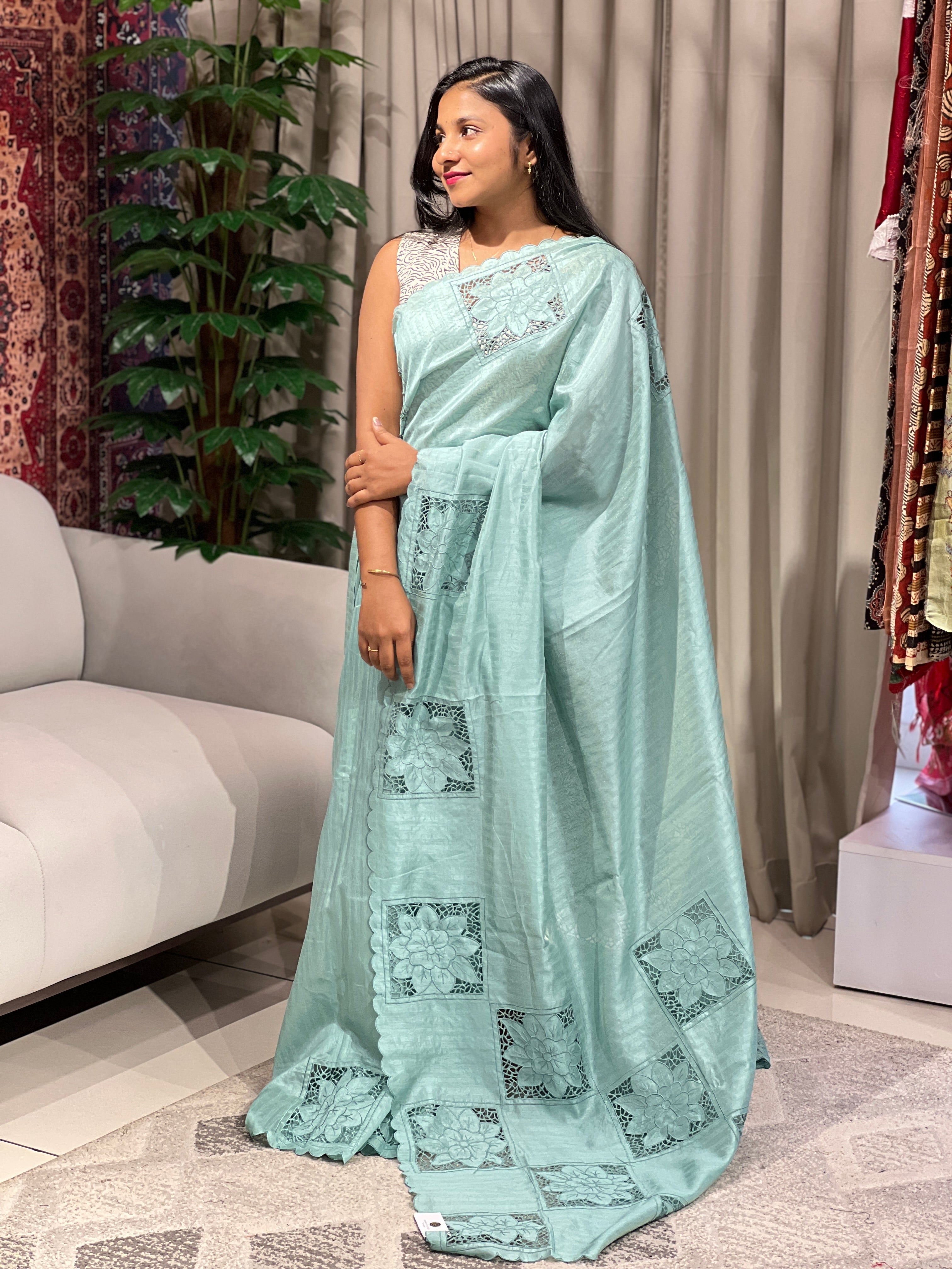 Cutwork Detailed Semi Tussar Saree | BLD1547