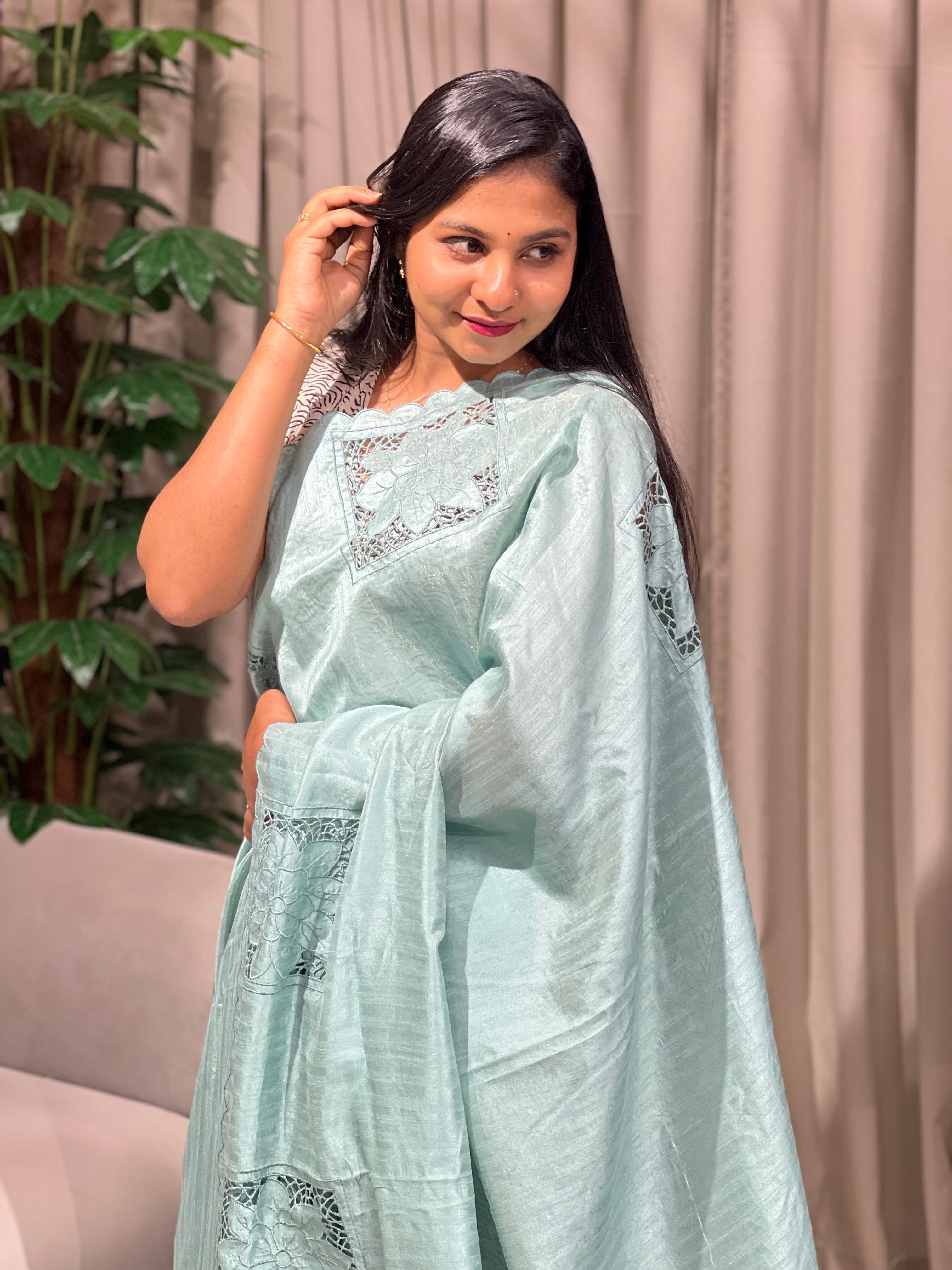 Cutwork Detailed Semi Tussar Saree | BLD1547