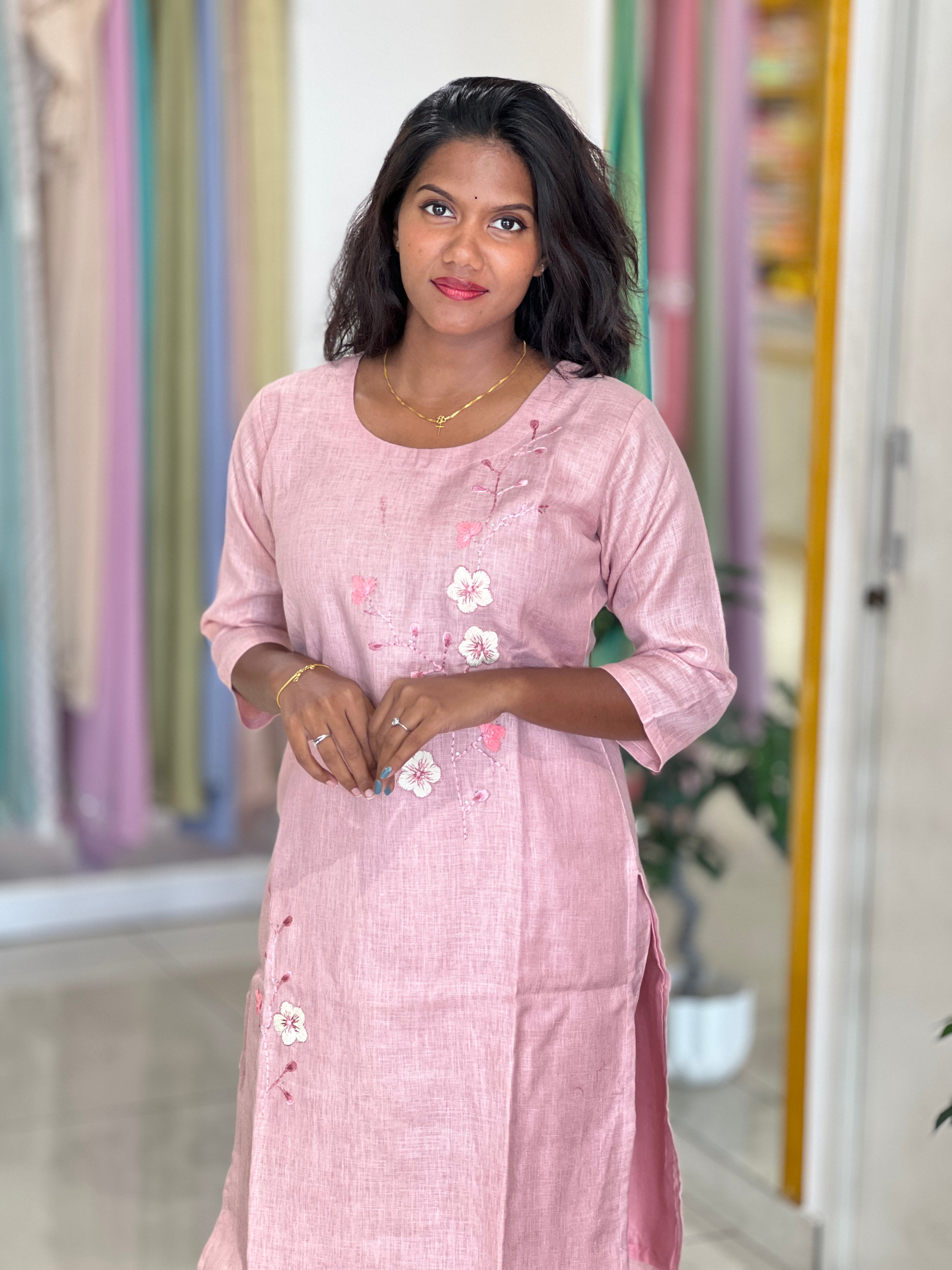 Machine Embroidery Detailed Linen Cotton Kurta | UNM123