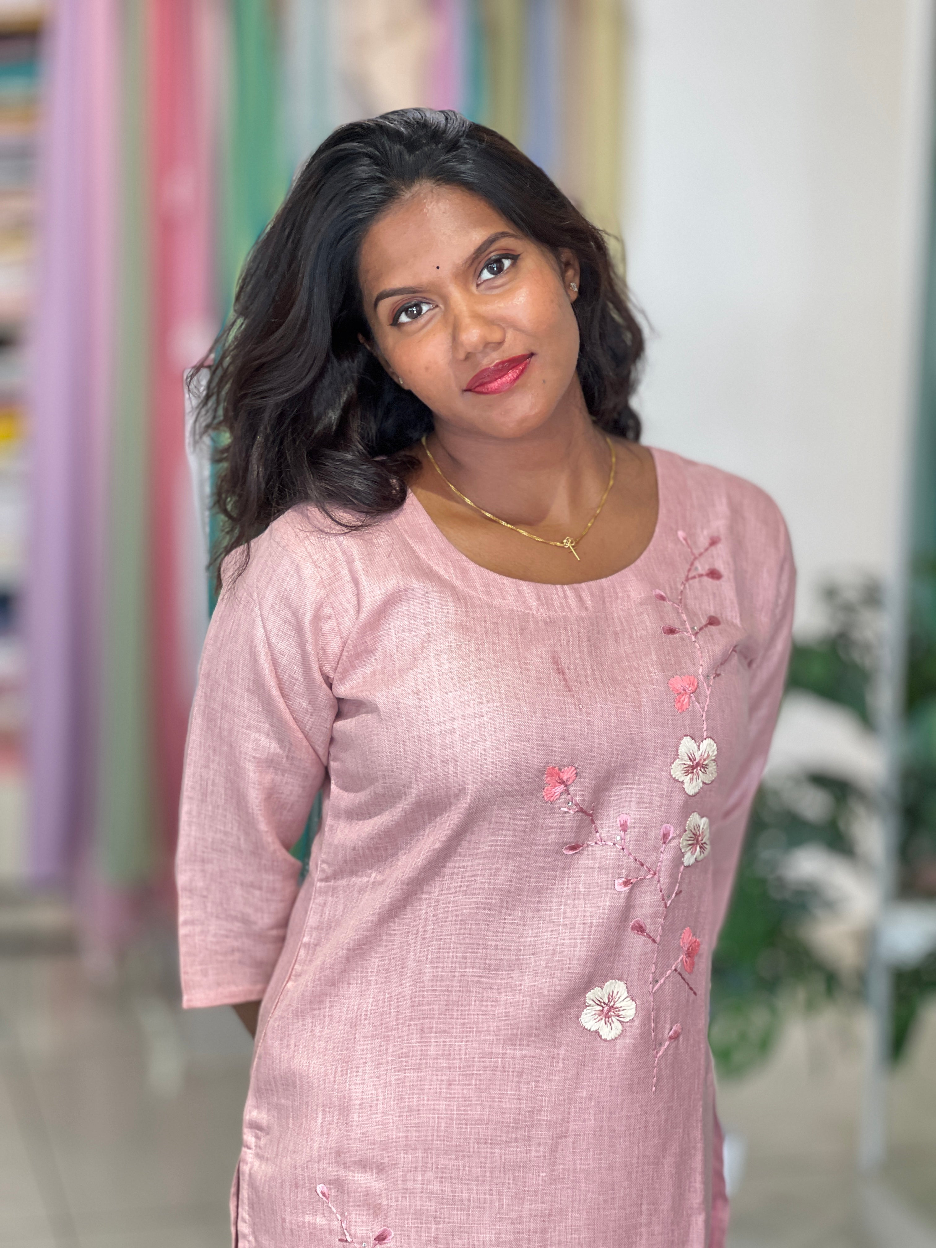 Machine Embroidery Detailed Linen Cotton Kurta | UNM123