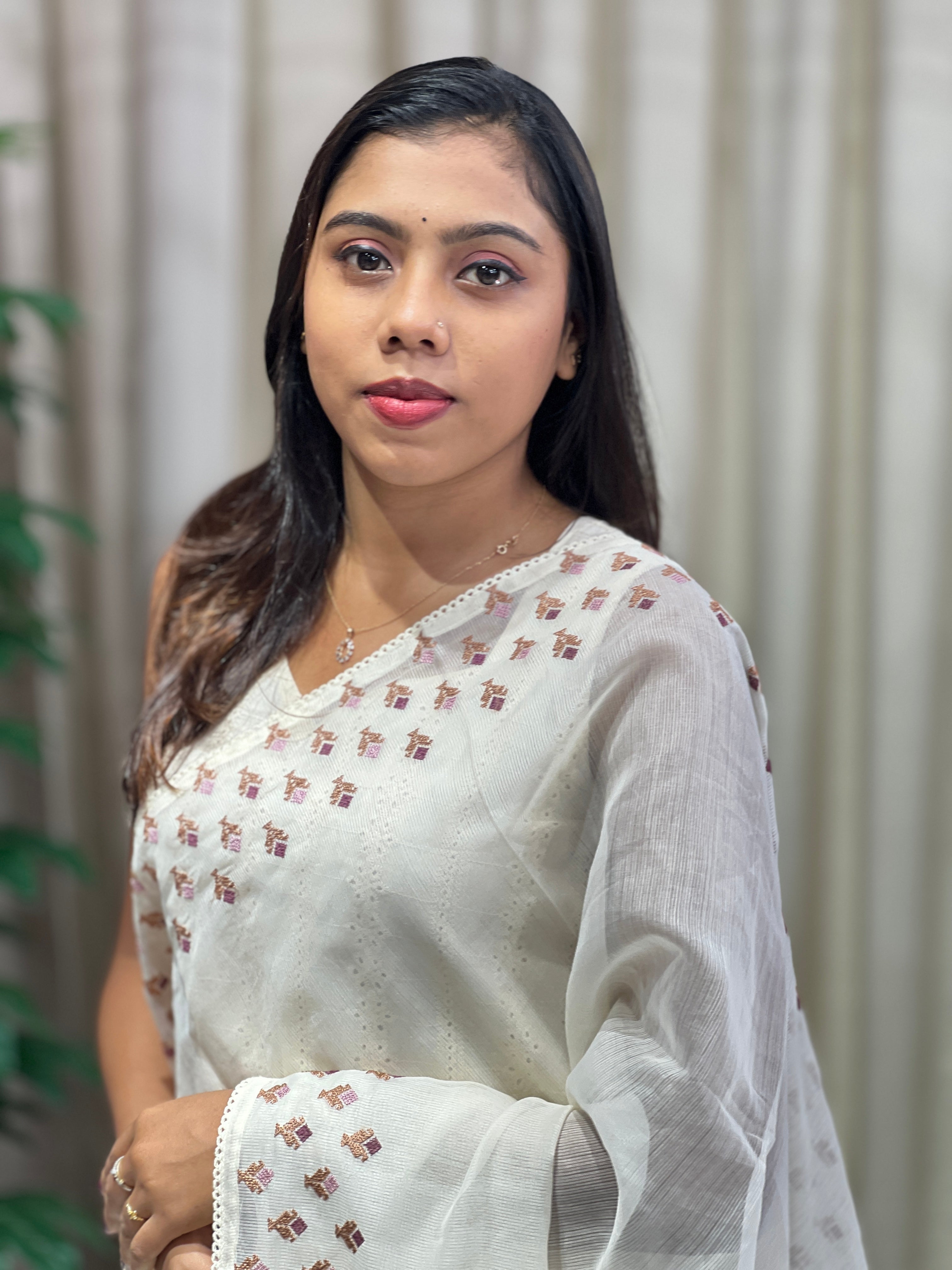 Floral Cross Stitch Embroidery Detailed Kota Saree | PF1176