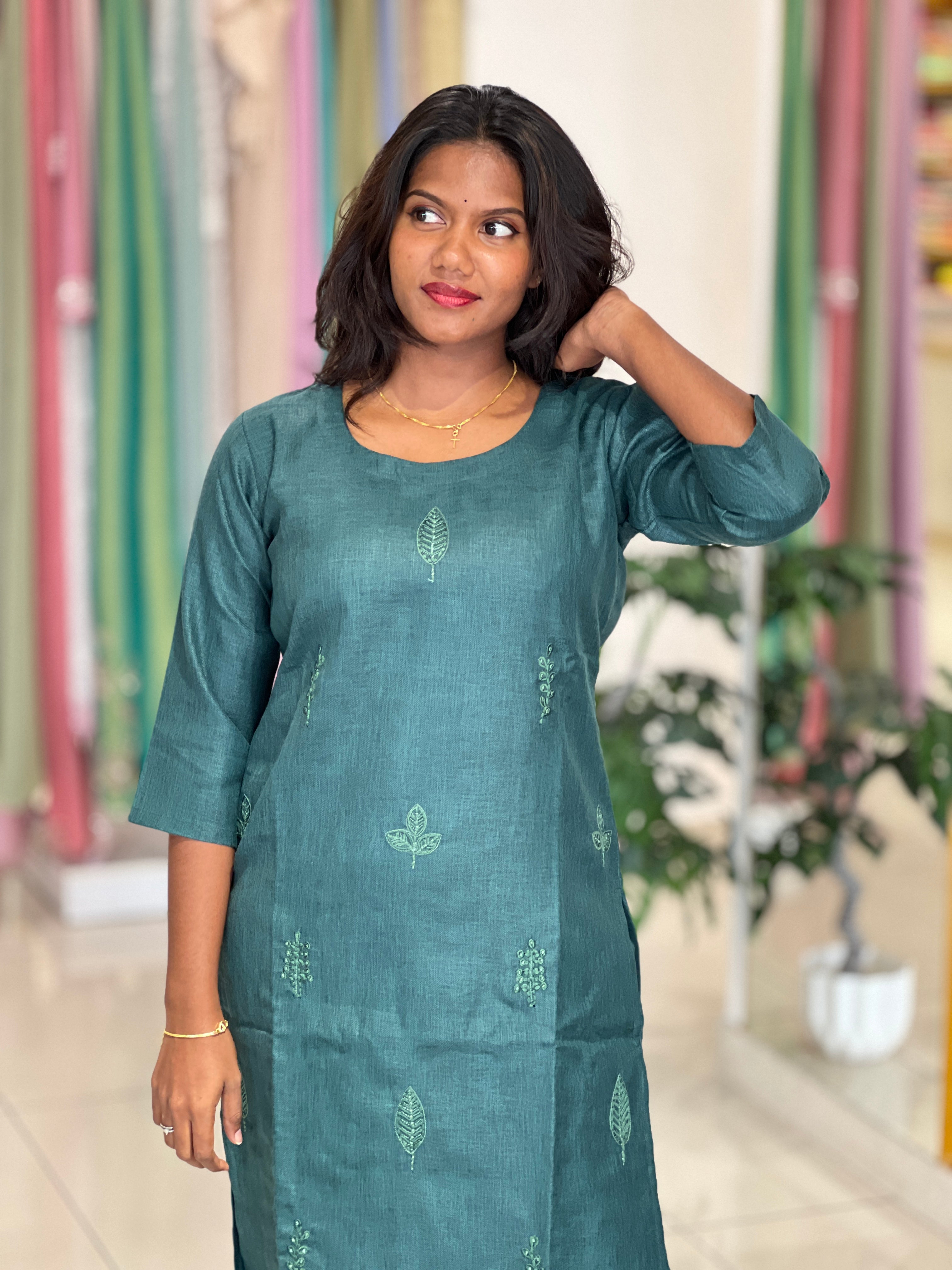 Machine Embroidery Detailed Linen Cotton Kurta | UNM126