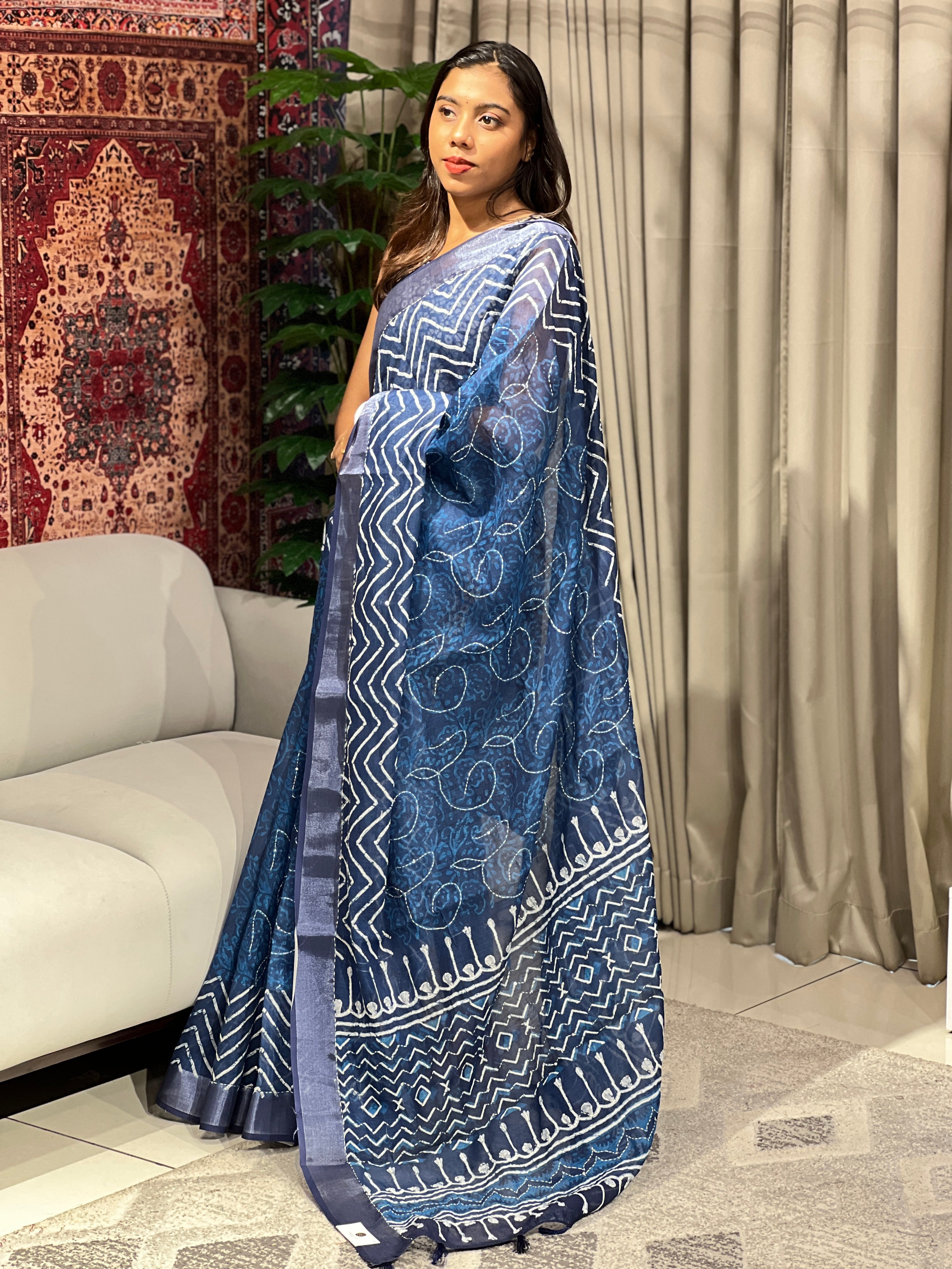 Batik Printed Linen Cotton Saree | BLD1576