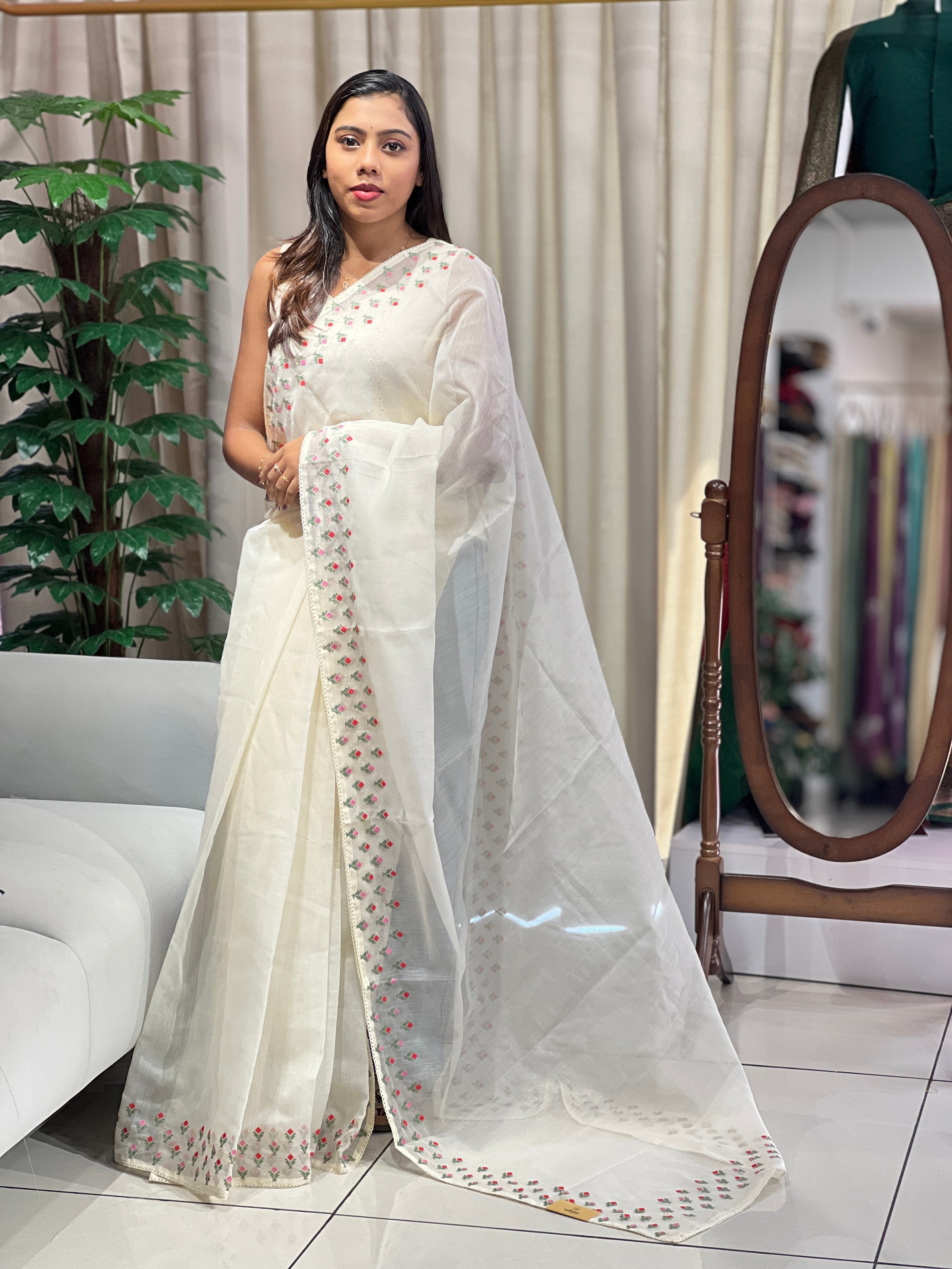 Floral Cross Stitch Embroidery Detailed Kota Saree | PF1177