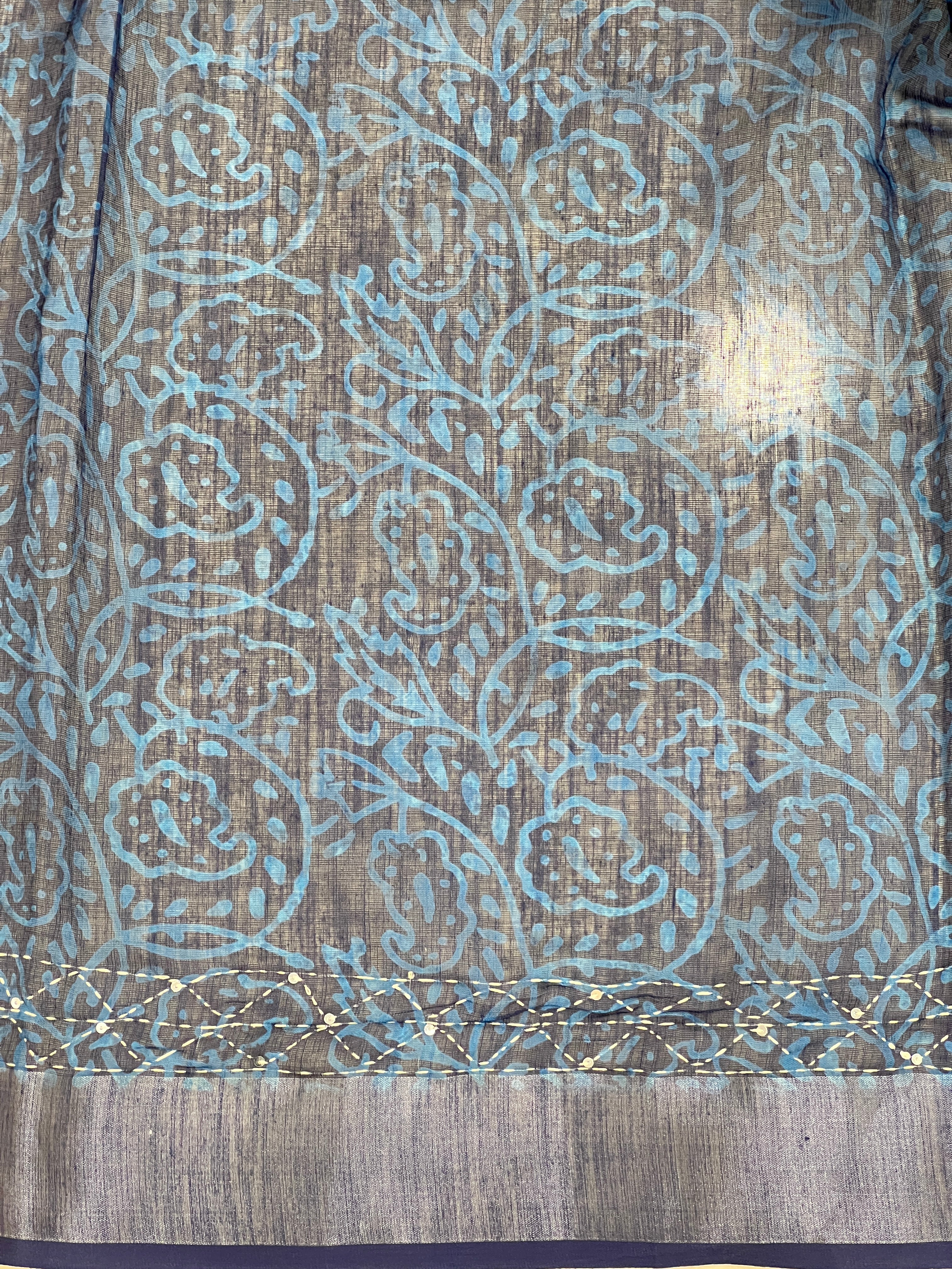 Batik Printed Linen Cotton Saree | BLD1576