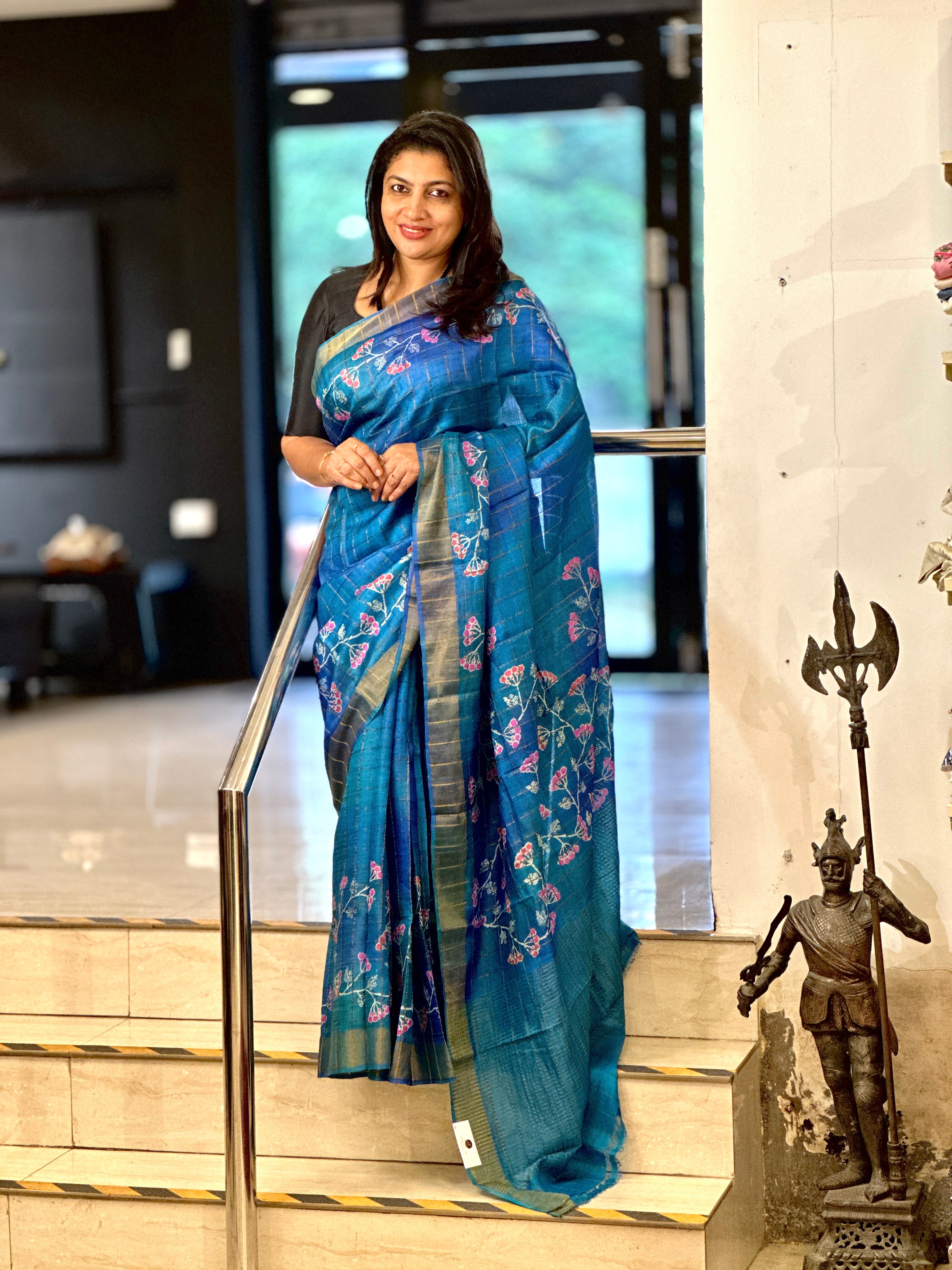 Zari Check With Floral Printed Pure Desi Tussar Saree | AYD174