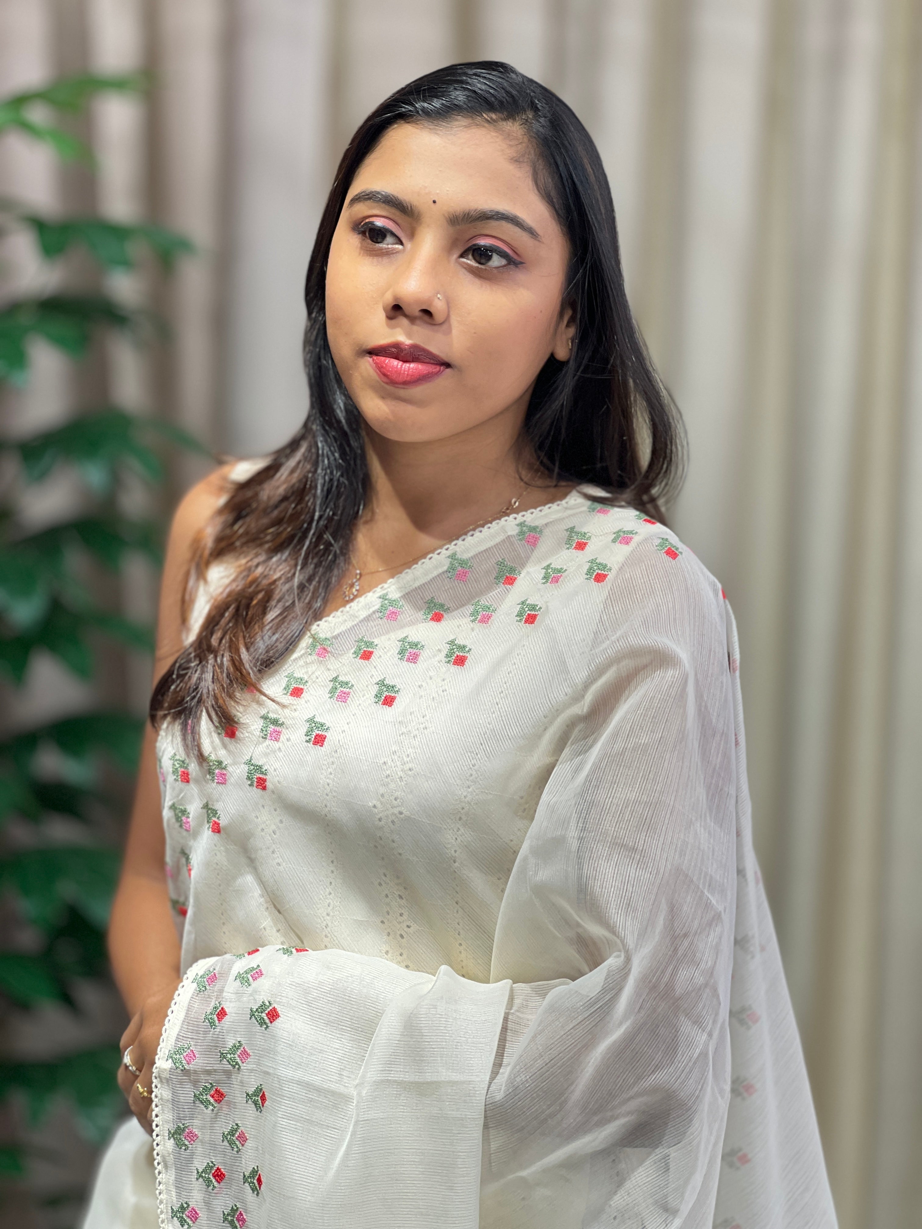 Floral Cross Stitch Embroidery Detailed Kota Saree | PF1177