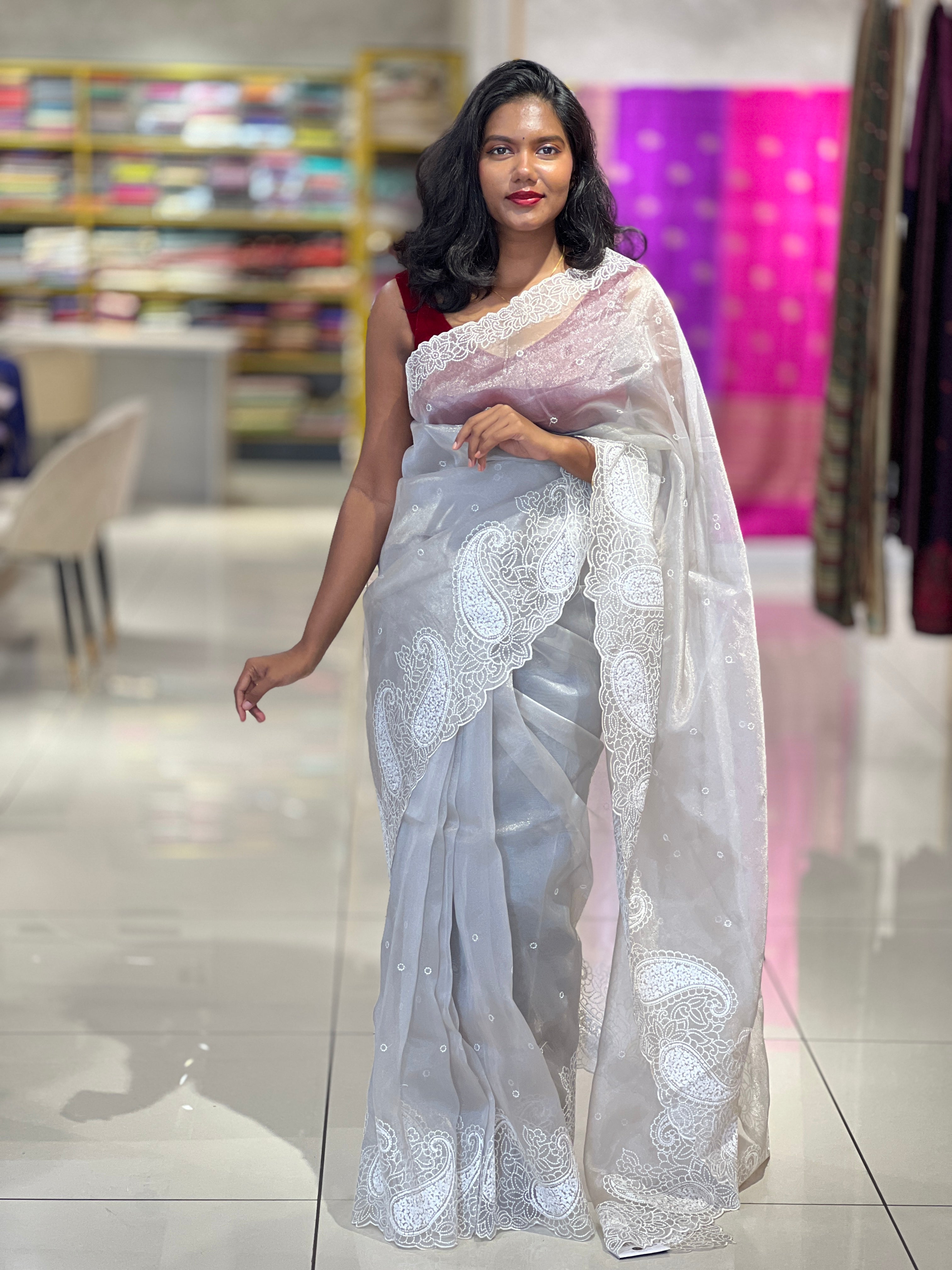 Point Embroidery Detailed Organza Saree | BLD1584