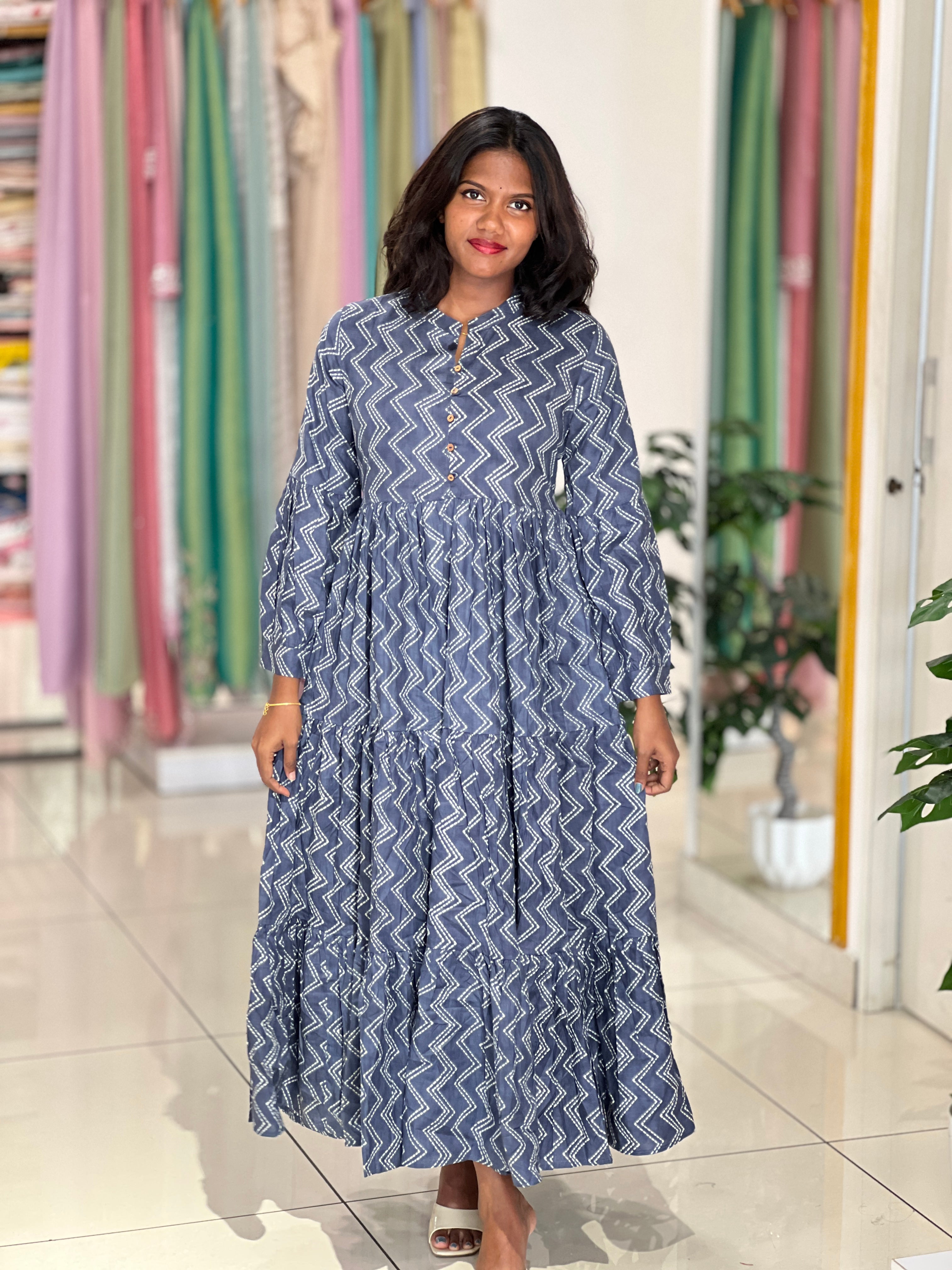 Printed Cotton Maxi Dress | OMF153