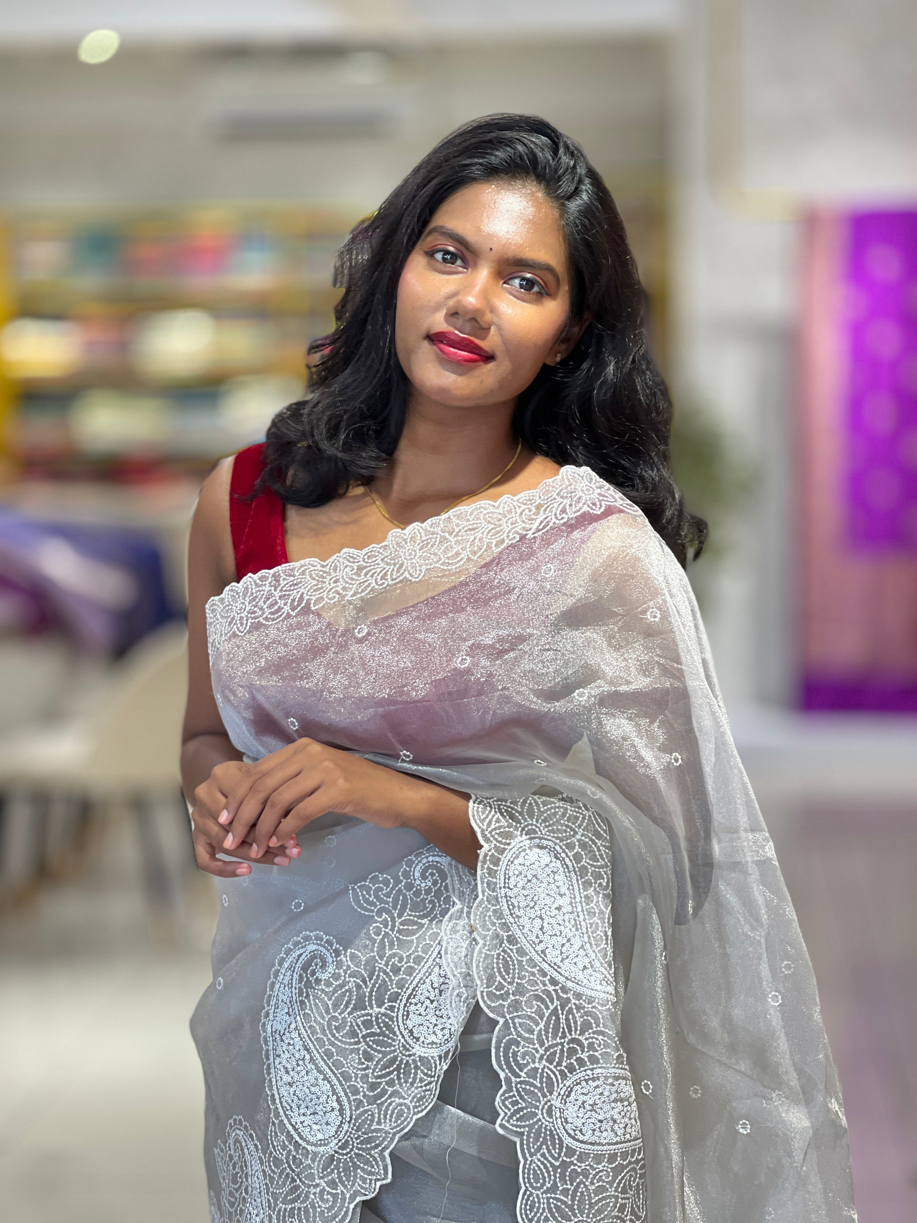 Point Embroidery Detailed Organza Saree | BLD1584
