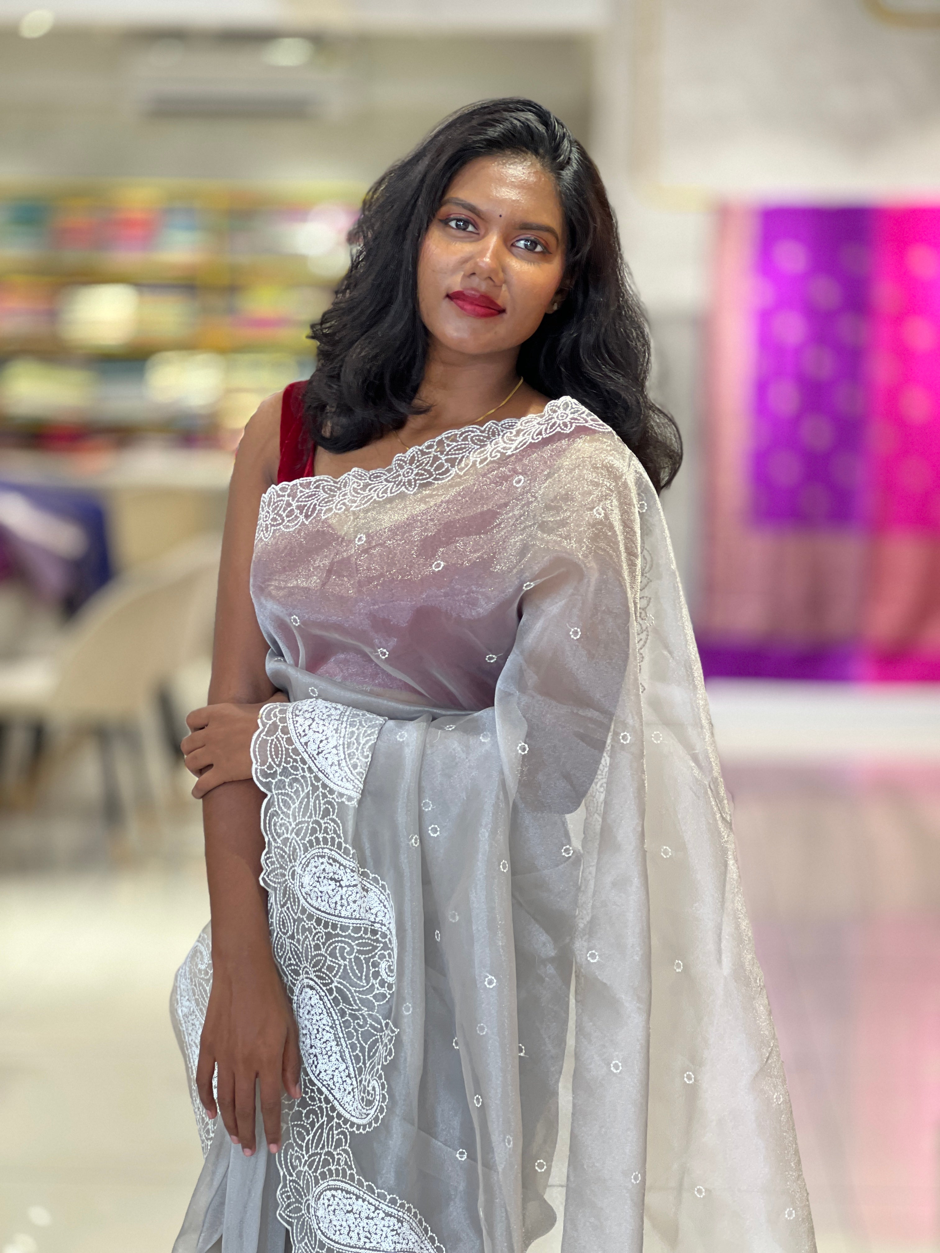 Point Embroidery Detailed Organza Saree | BLD1584