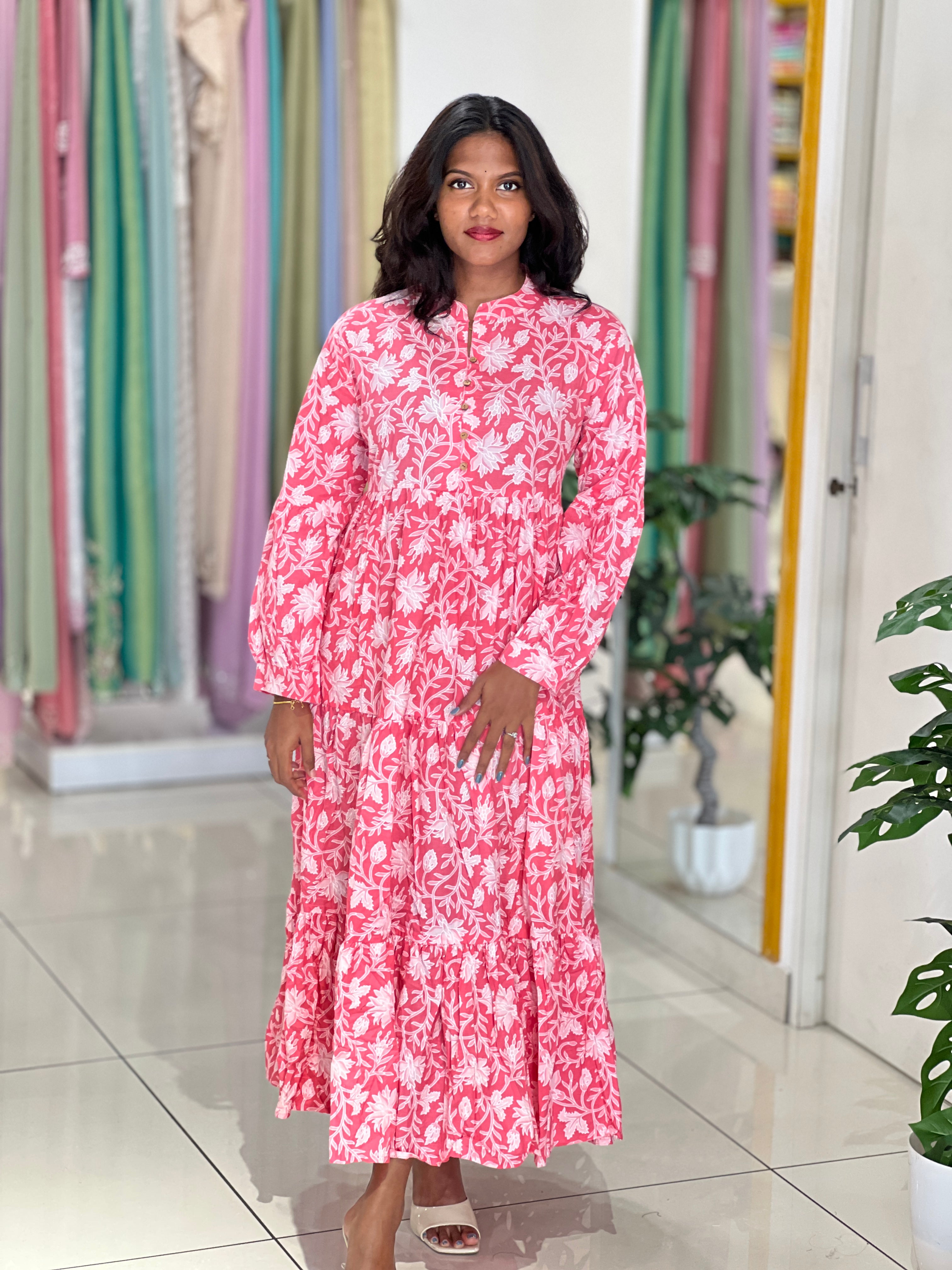 Printed Cotton Maxi Dress | OMF154