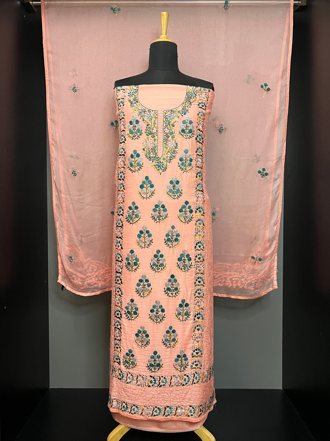 Phulkari Detailed Chanderi Salwar Set | VET231