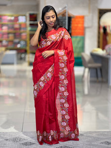 Floral Cross Stitch Embroidered Silky Kota Saree | NHH465