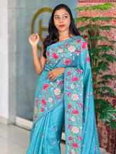 Multi-Colour Floral Cross Stitch Embroidered Pure Tussar Saree | SUN448
